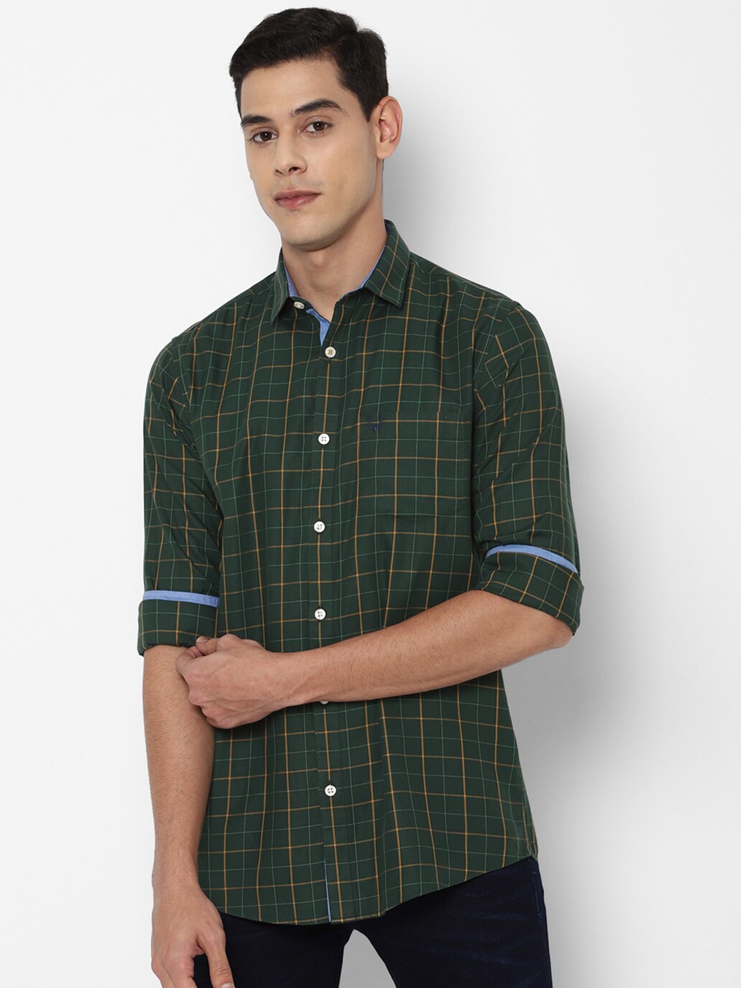 

Allen Solly Men Green Slim Fit Tartan Checks Checked Casual Shirt