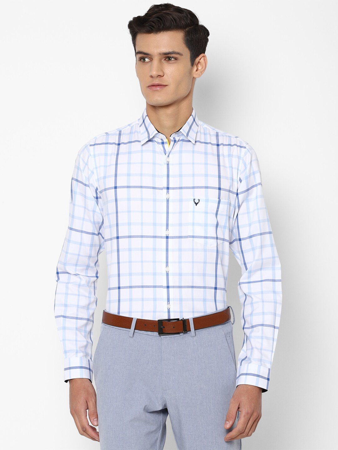 

Allen Solly Men Blue Slim Fit Checked Cotton Formal Shirt