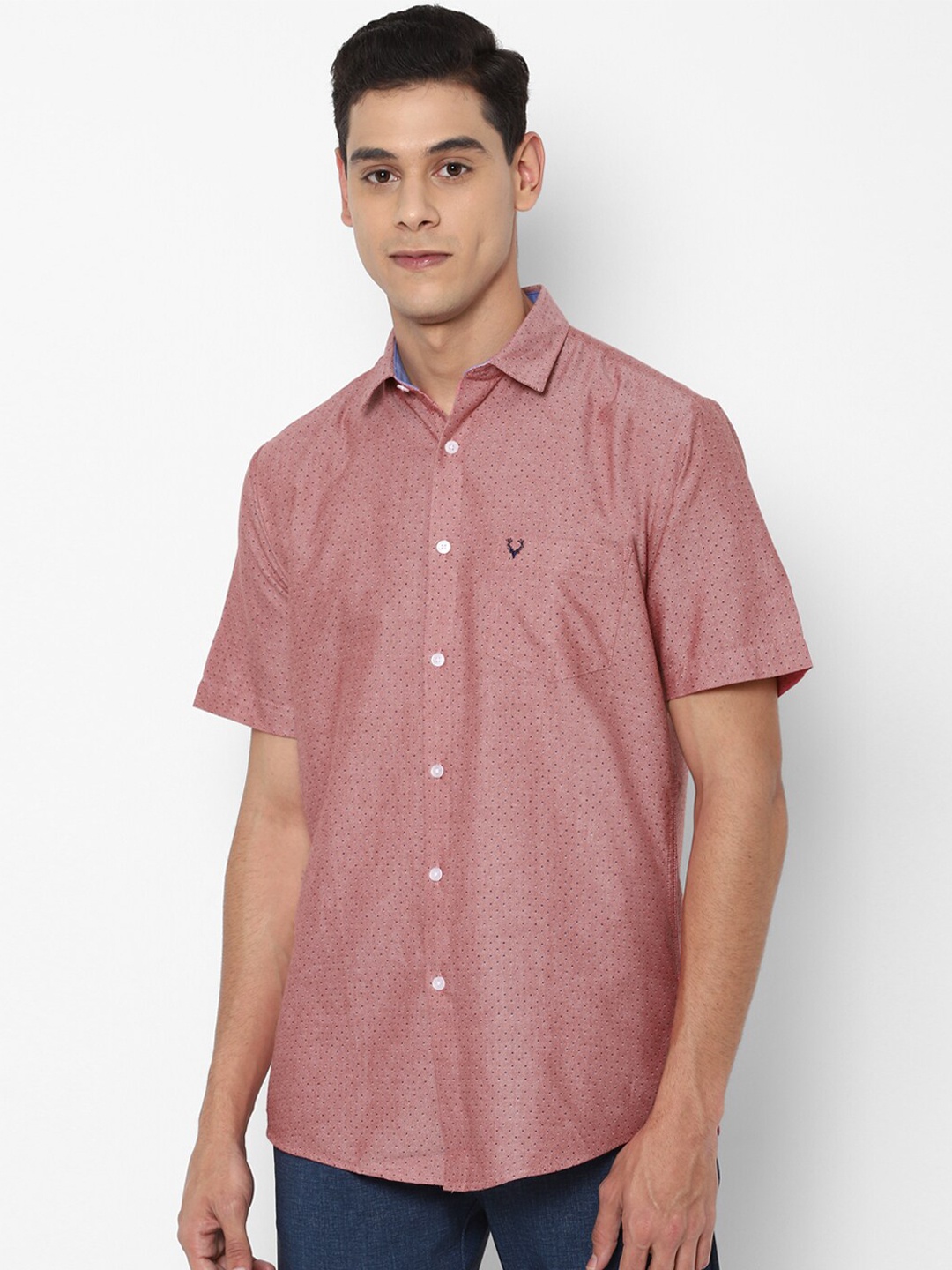 

Allen Solly Men Pink Slim Fit Printed Cotton Casual Shirt