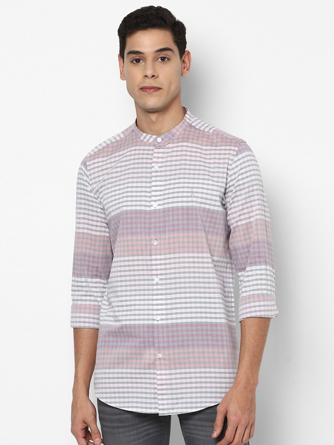 

SIMON CARTER LONDON Men Grey & Pink Slim Fit Checked Pure Cotton Casual Shirt