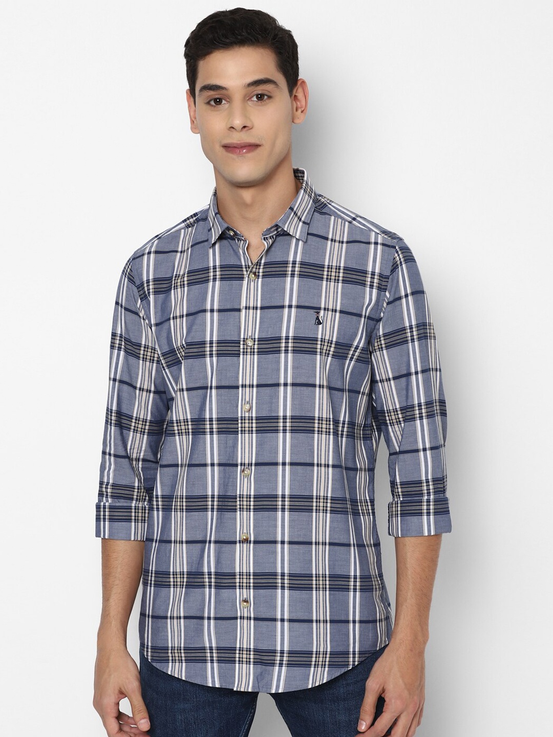 

SIMON CARTER LONDON Men Blue Slim Fit Tartan Checked Pure Cotton Casual Shirt