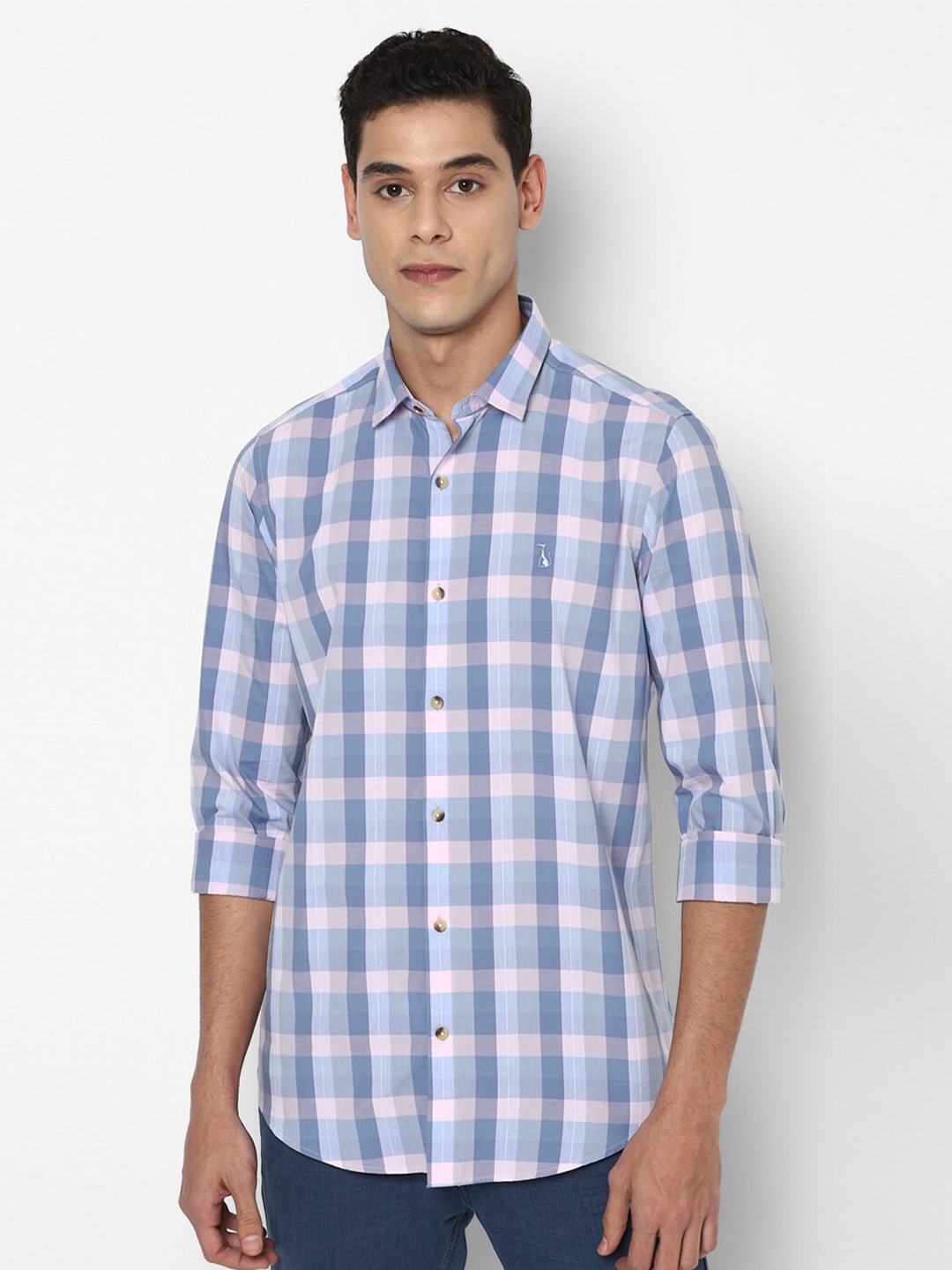 

SIMON CARTER LONDON Men Blue Slim Fit Checked Cotton Casual Shirt