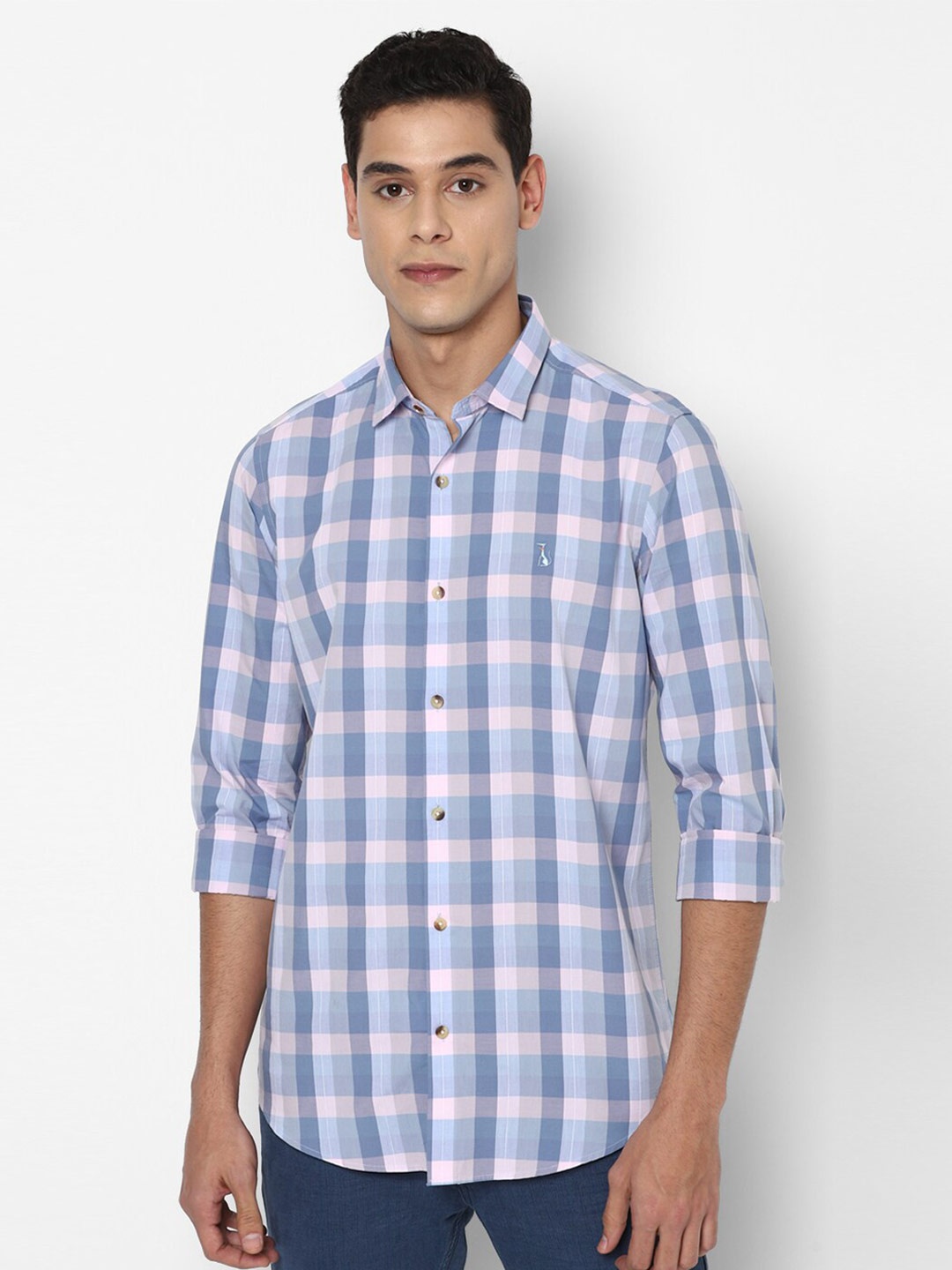 

SIMON CARTER LONDON Men Blue & Pink Slim Fit Checked Pure Cotton Casual Shirt