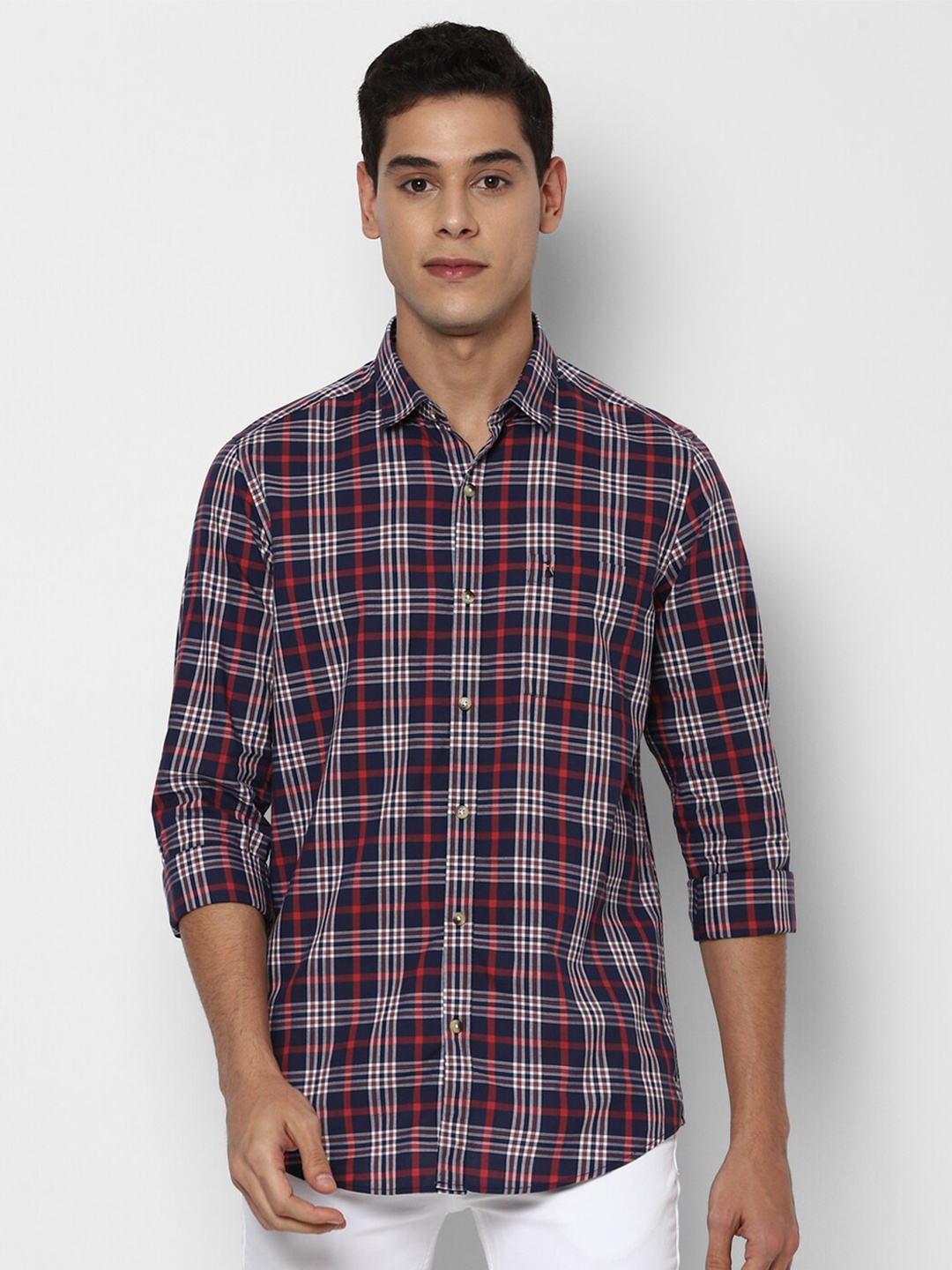 

SIMON CARTER LONDON Men Navy Blue Slim Fit Checked Cotton Casual Shirt