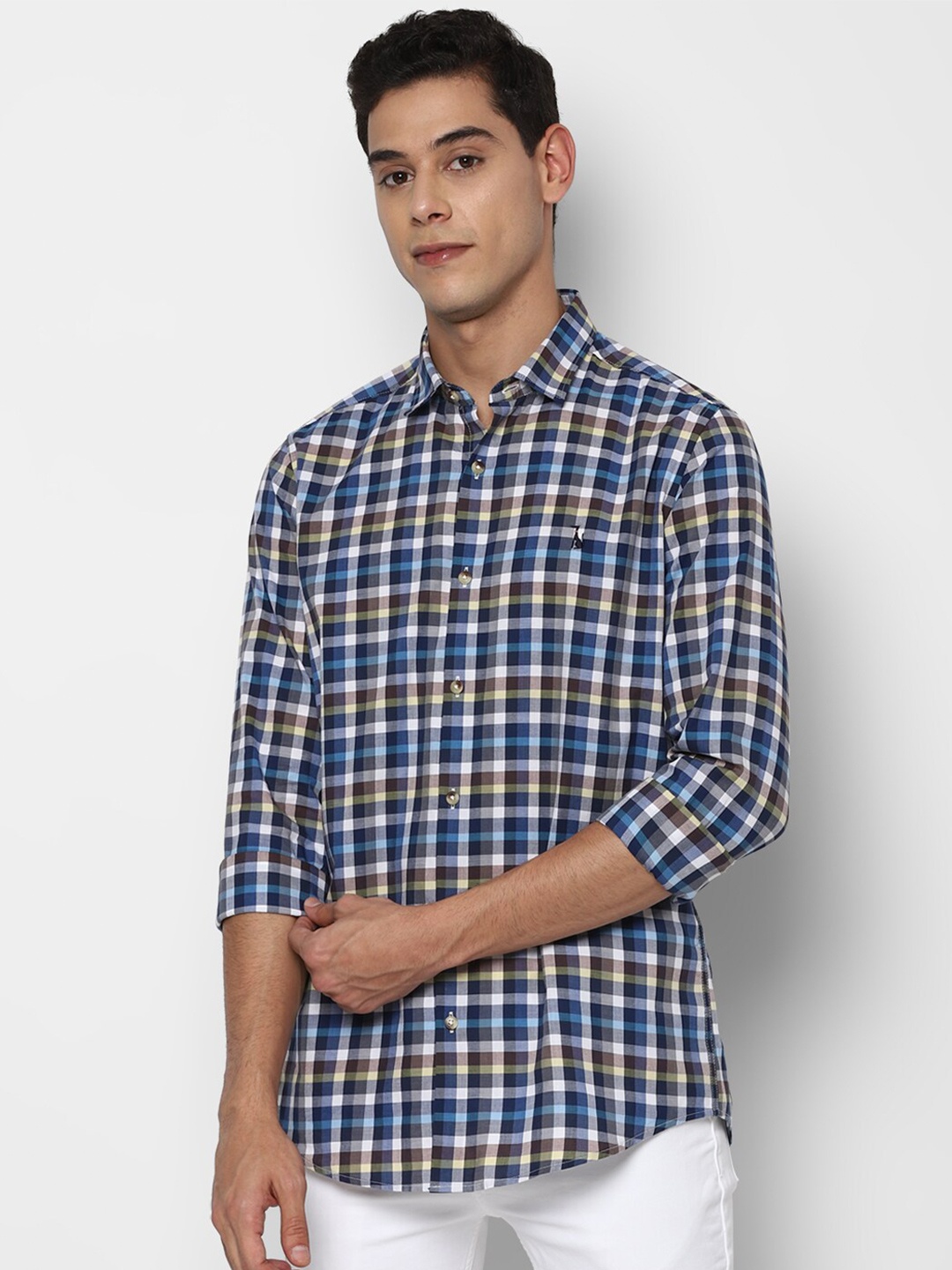 

SIMON CARTER LONDON Men Blue Slim Fit Checked Cotton Casual Shirt