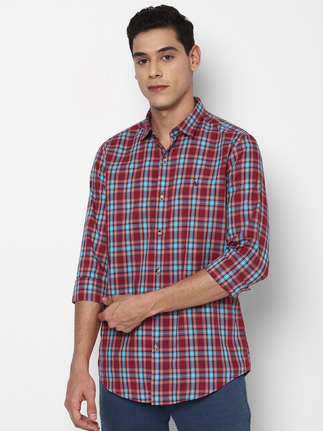

SIMON CARTER LONDON Men Red Slim Fit Checked Casual Shirt