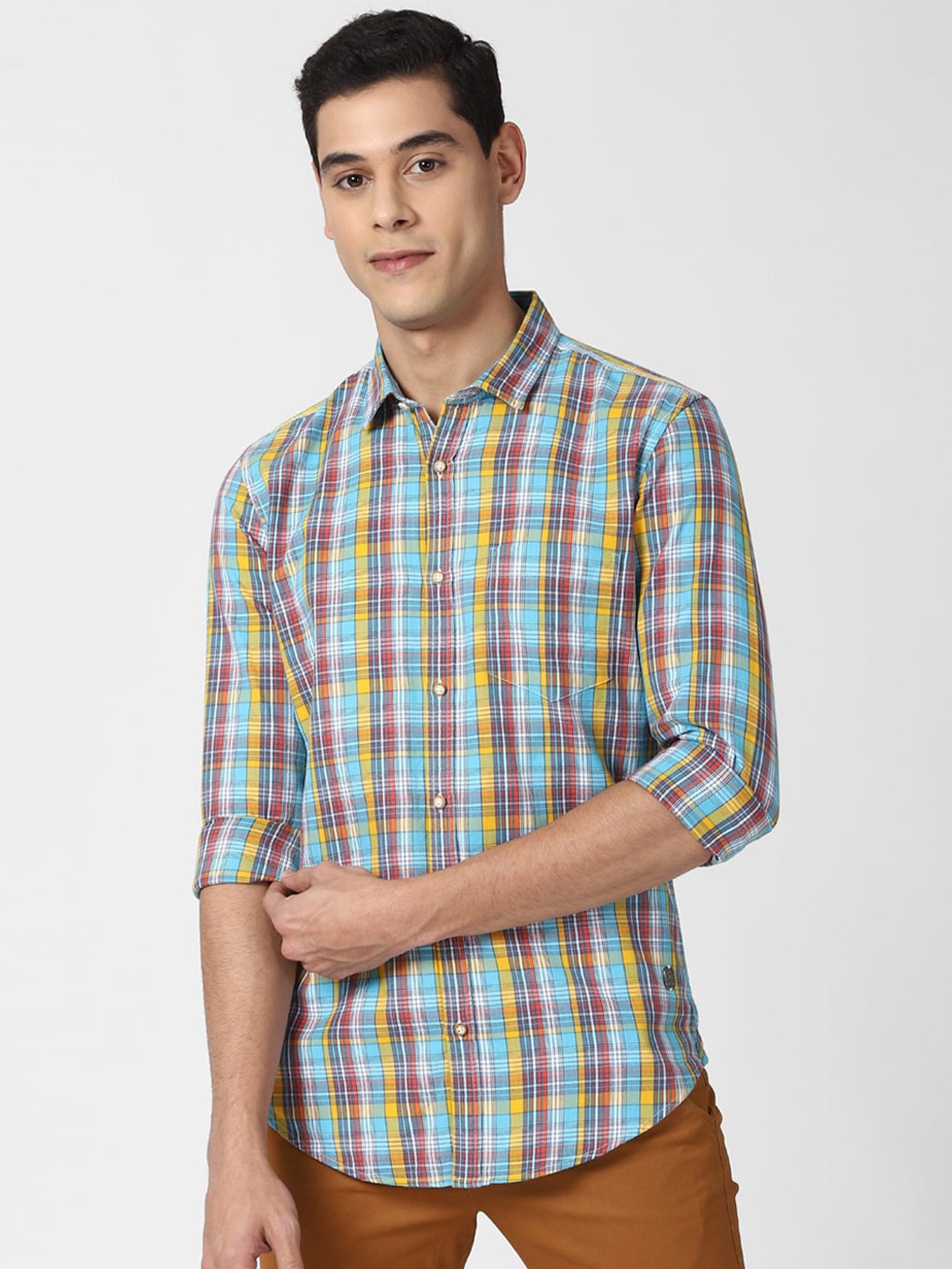 

Peter England Casuals Men Multicoloured Slim Fit Checked Cotton Casual Shirt, Multi