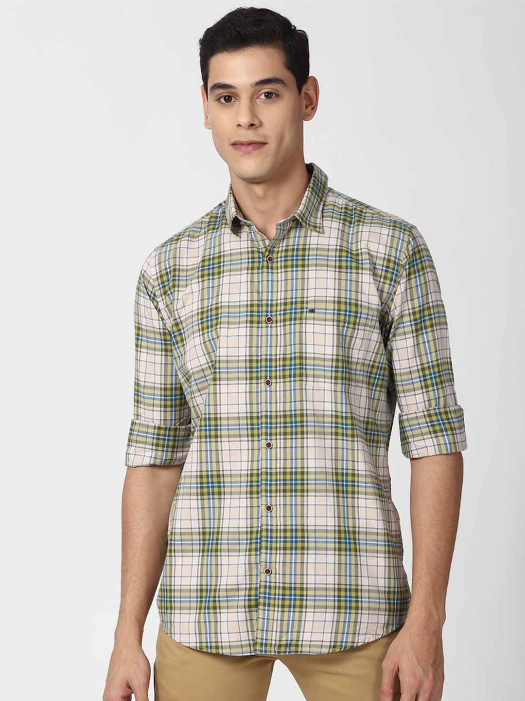 

Peter England Casuals Men Green Slim Fit Tartan Checks Cotton Casual Shirt