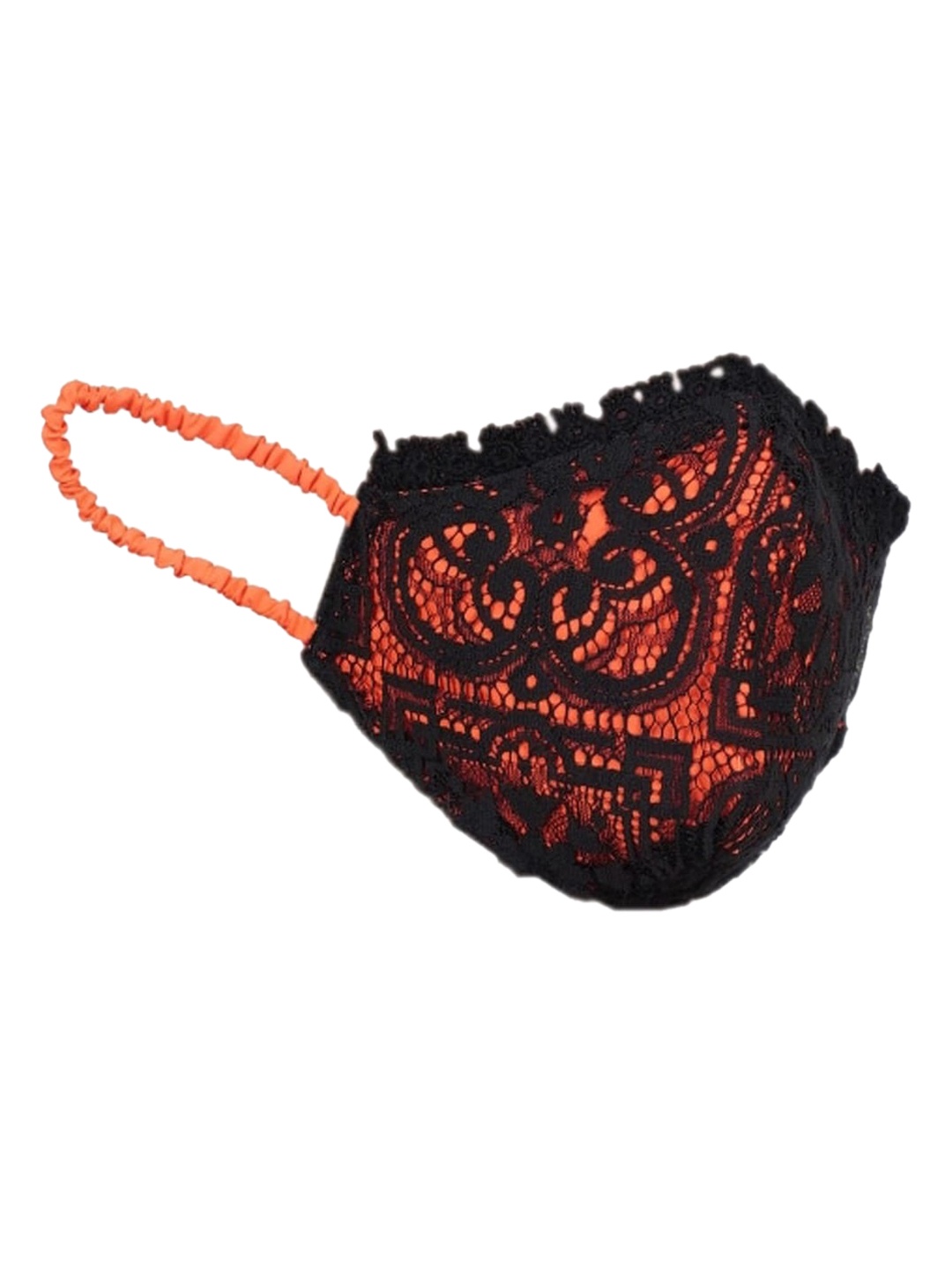 

DIVA WALK EXCLUSIVE Women Orange & Black Self Design 2-Ply Cotton Reusable Cloth Mask
