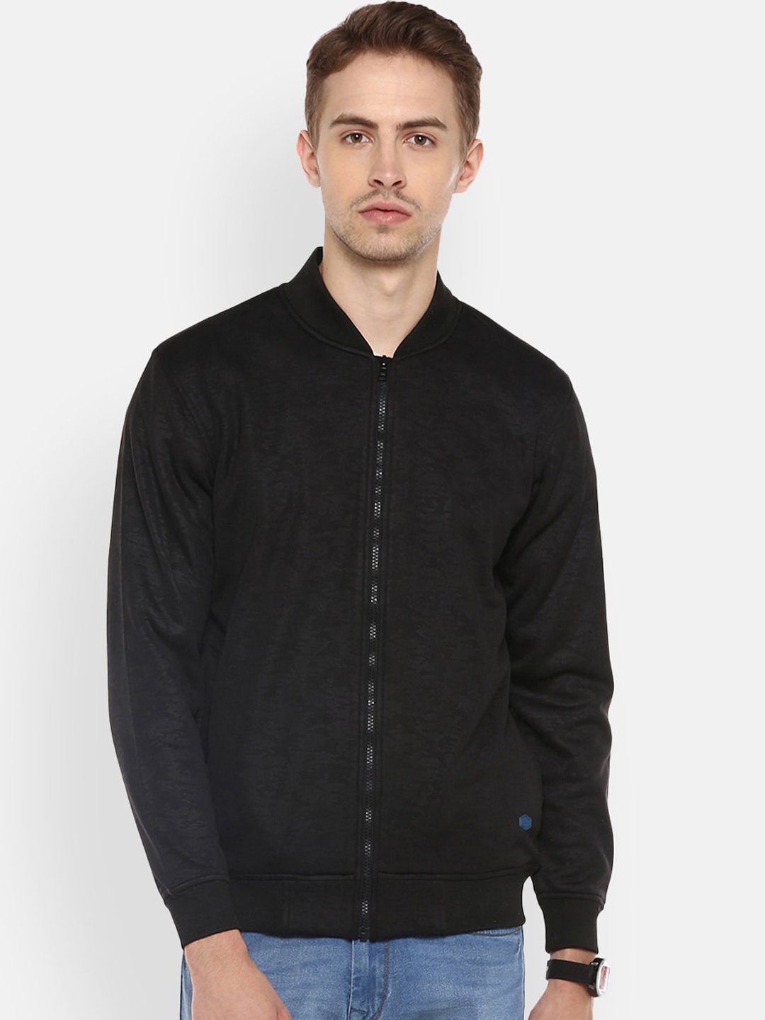 

Red Chief Men Black Self Design Water Resistant Bomber Jacket