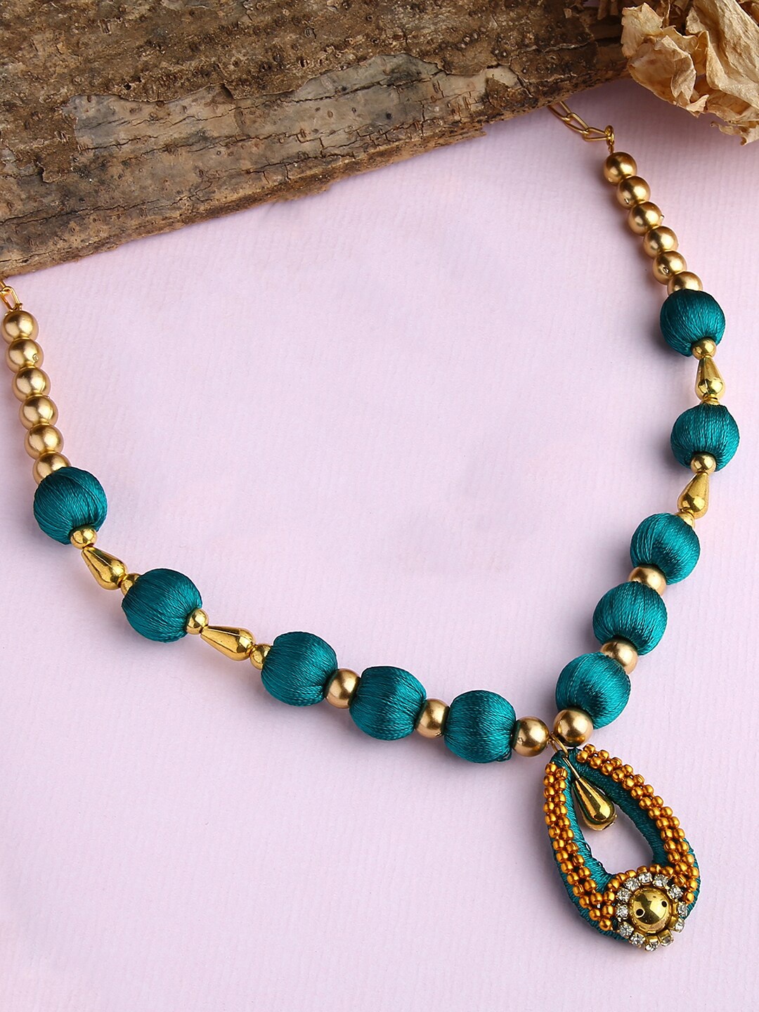 

AKSHARA Green & Gold-Toned Gold-Plated Necklace