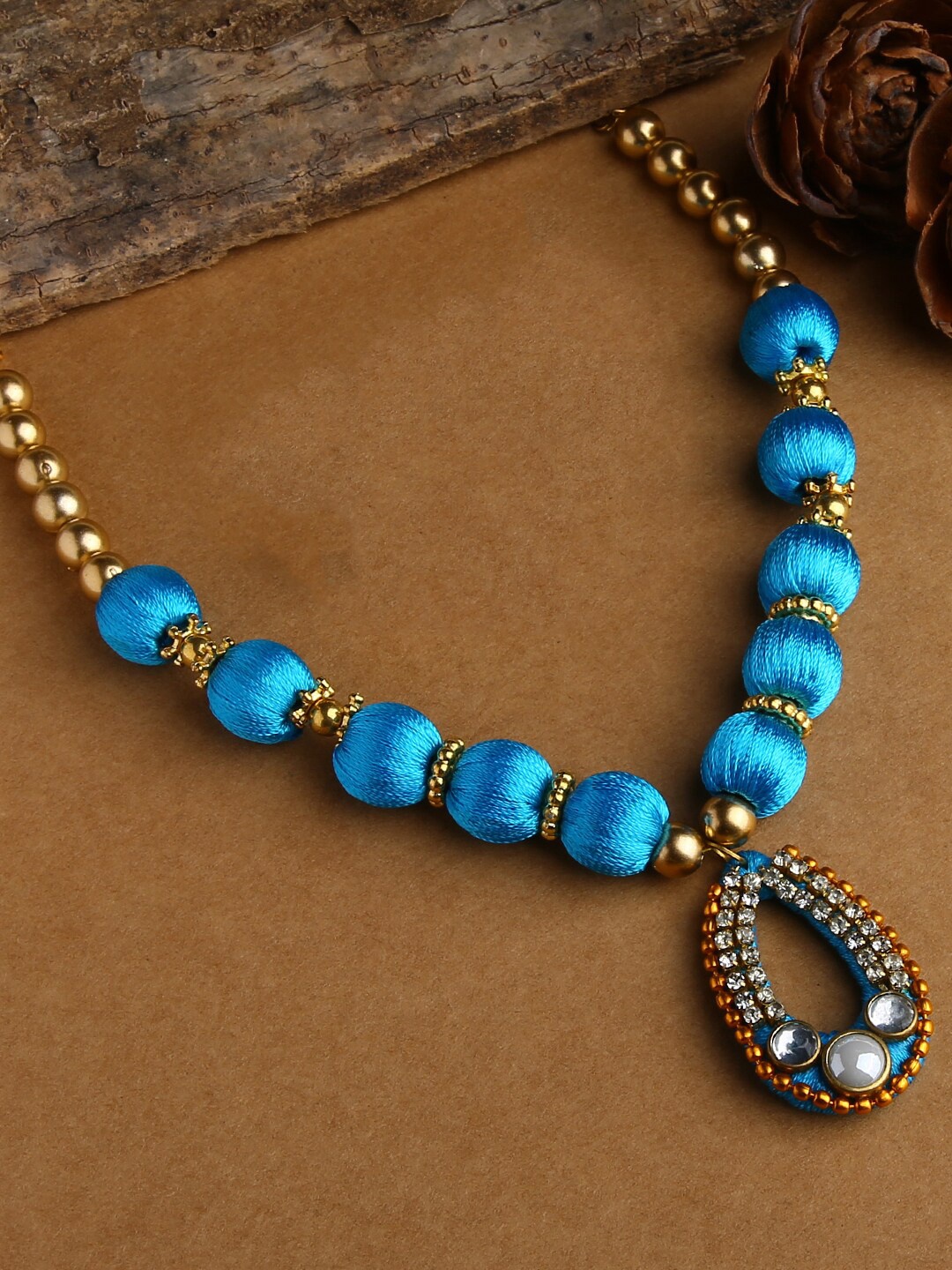 

AKSHARA Gold-Plated & Blue Silk Thread Necklace
