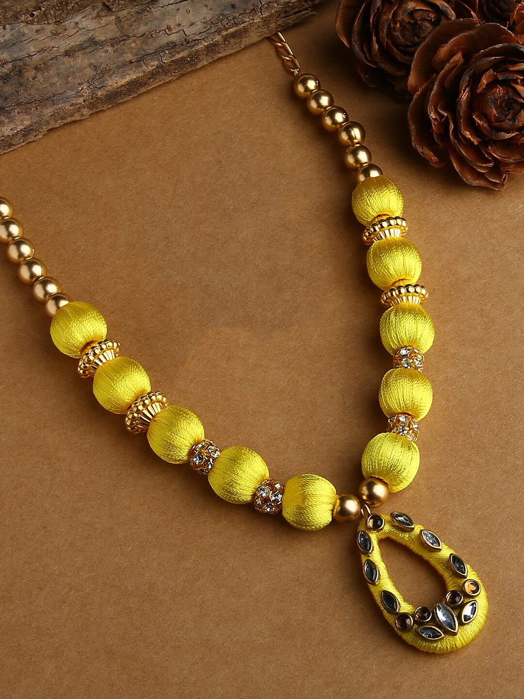 

AKSHARA Yellow & Gold-Toned Gold-Plated Silk Thread Necklace