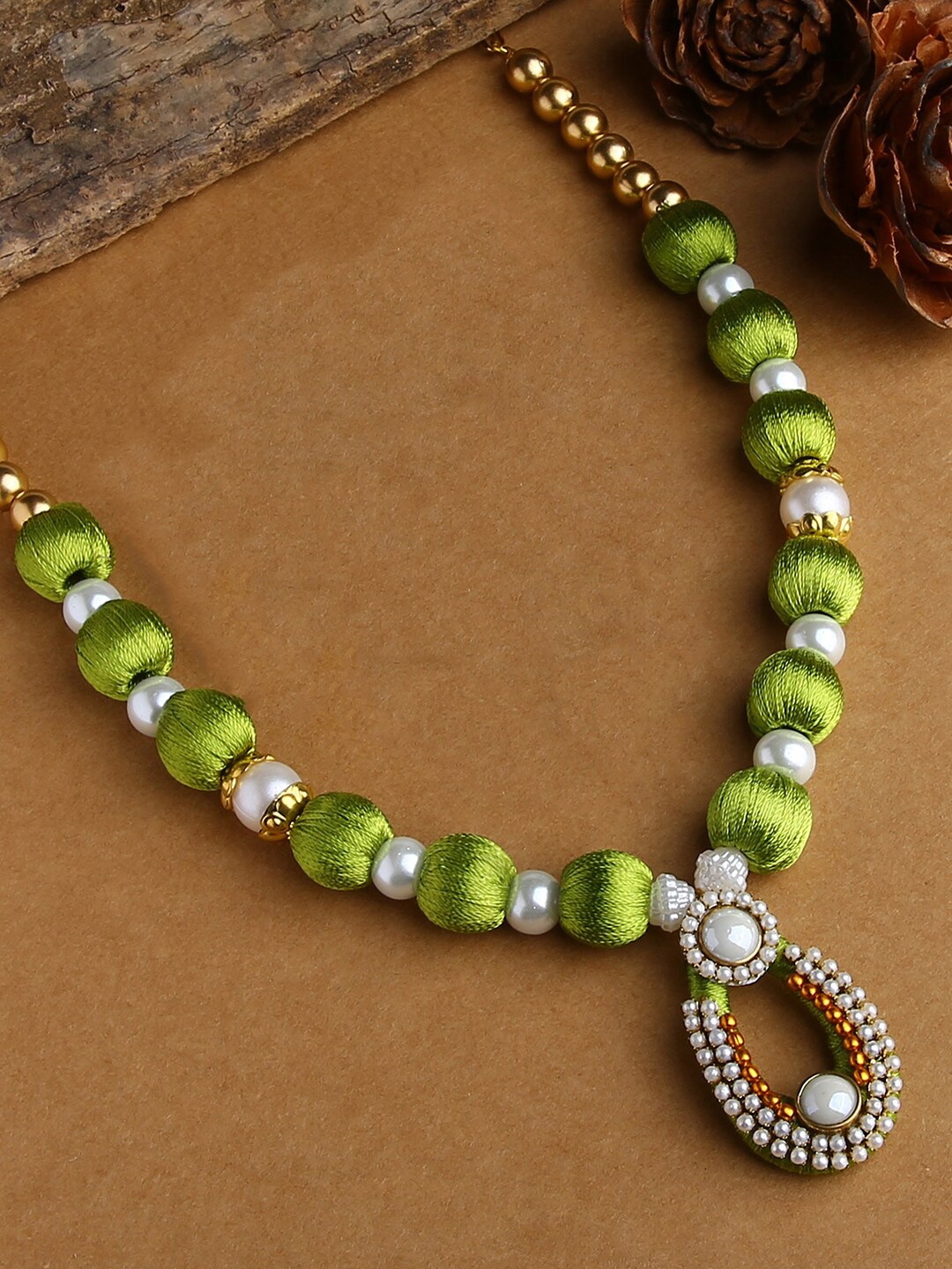 

AKSHARA Green & Gold-Plated Silk Thread Necklace