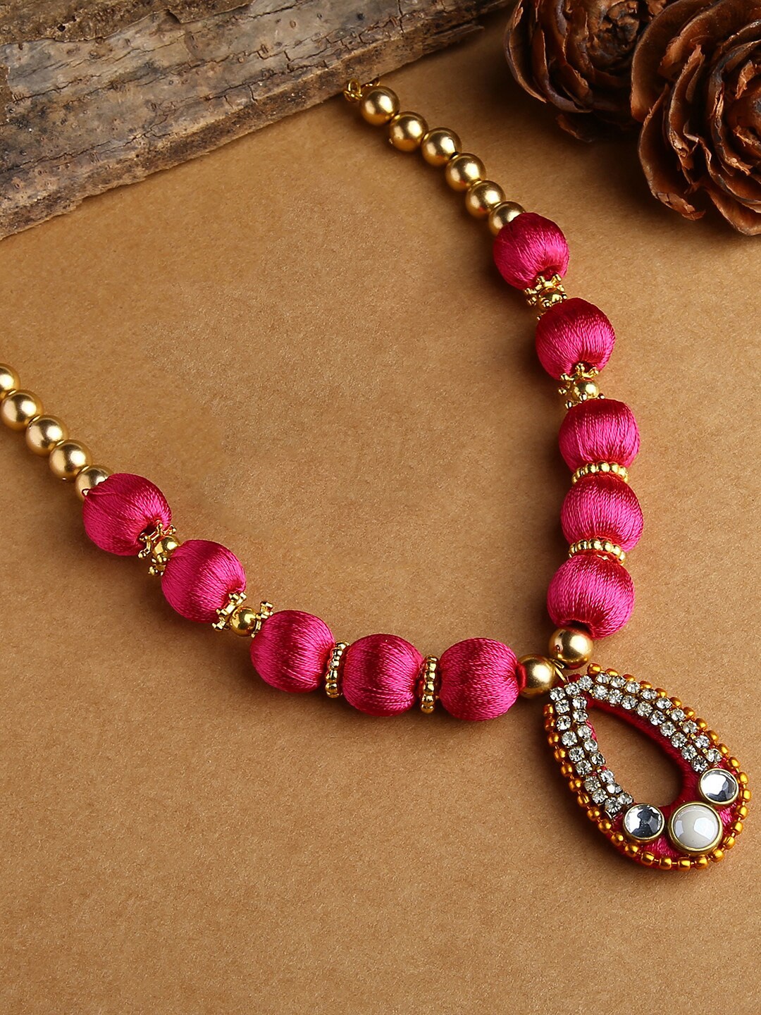 

AKSHARA Pink & Gold-Plated Silk Thread Necklace
