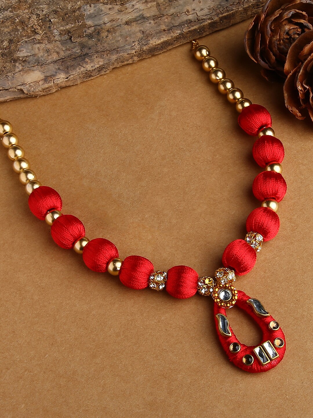 

AKSHARA Gold-Toned & Red Gold-Plated Handcrafted Necklace