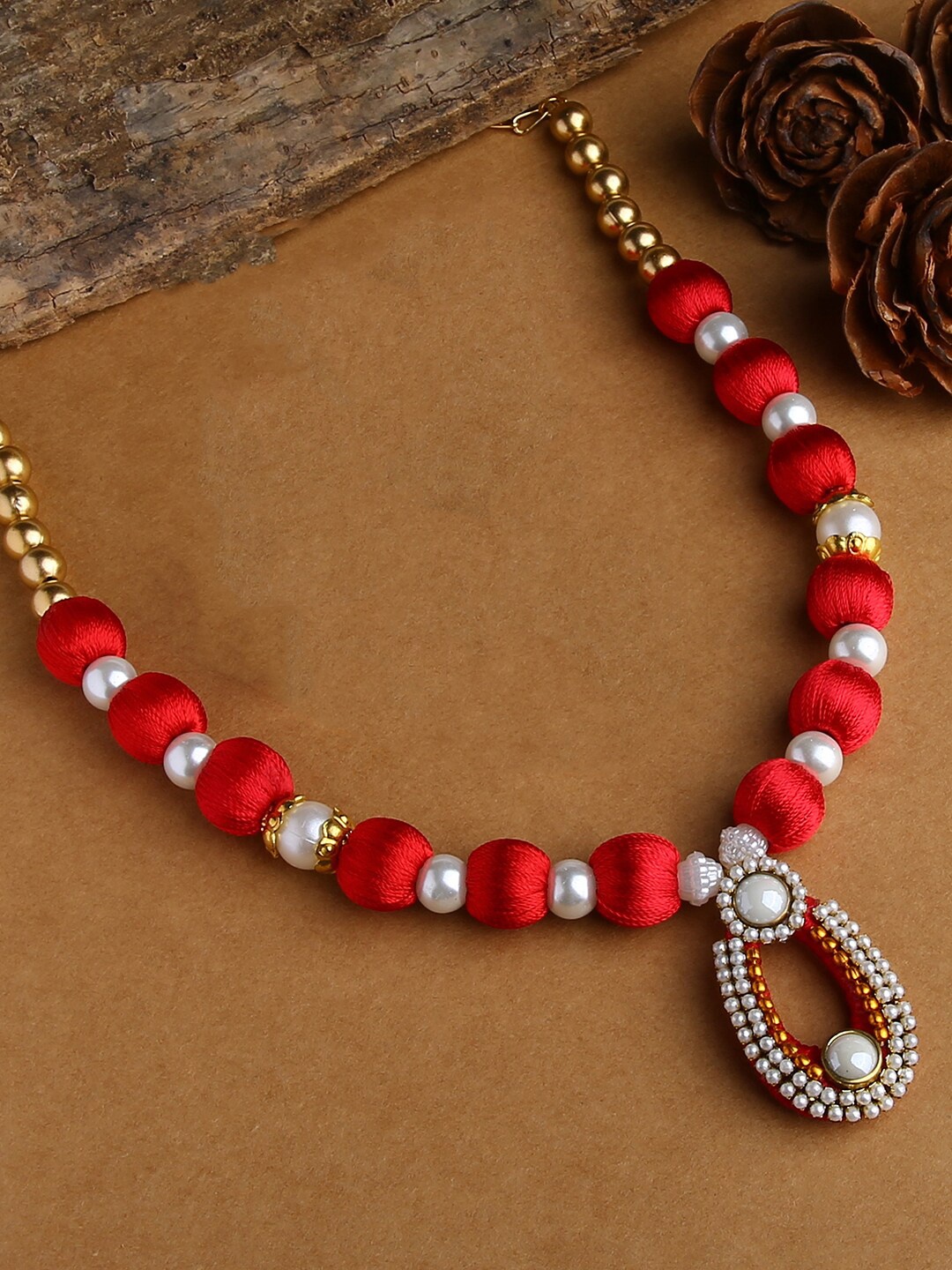 

AKSHARA Red & White Gold-Plated Handcrafted Necklace