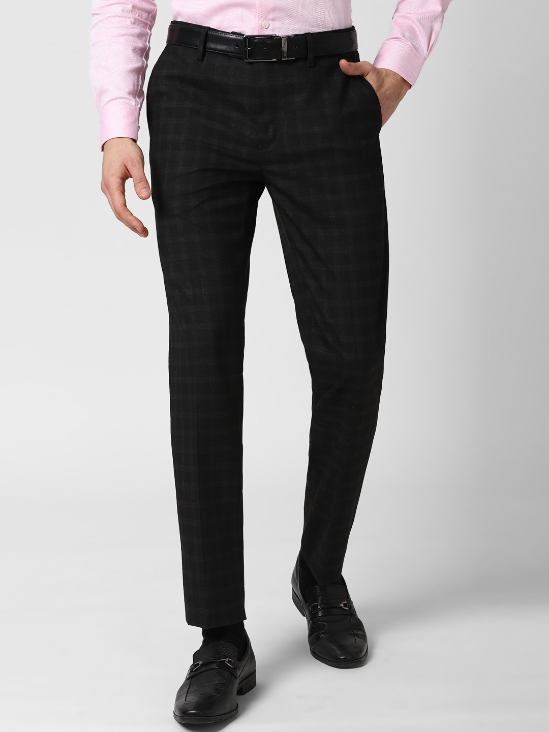 

Peter England Men Black Checked Slim Fit Trousers