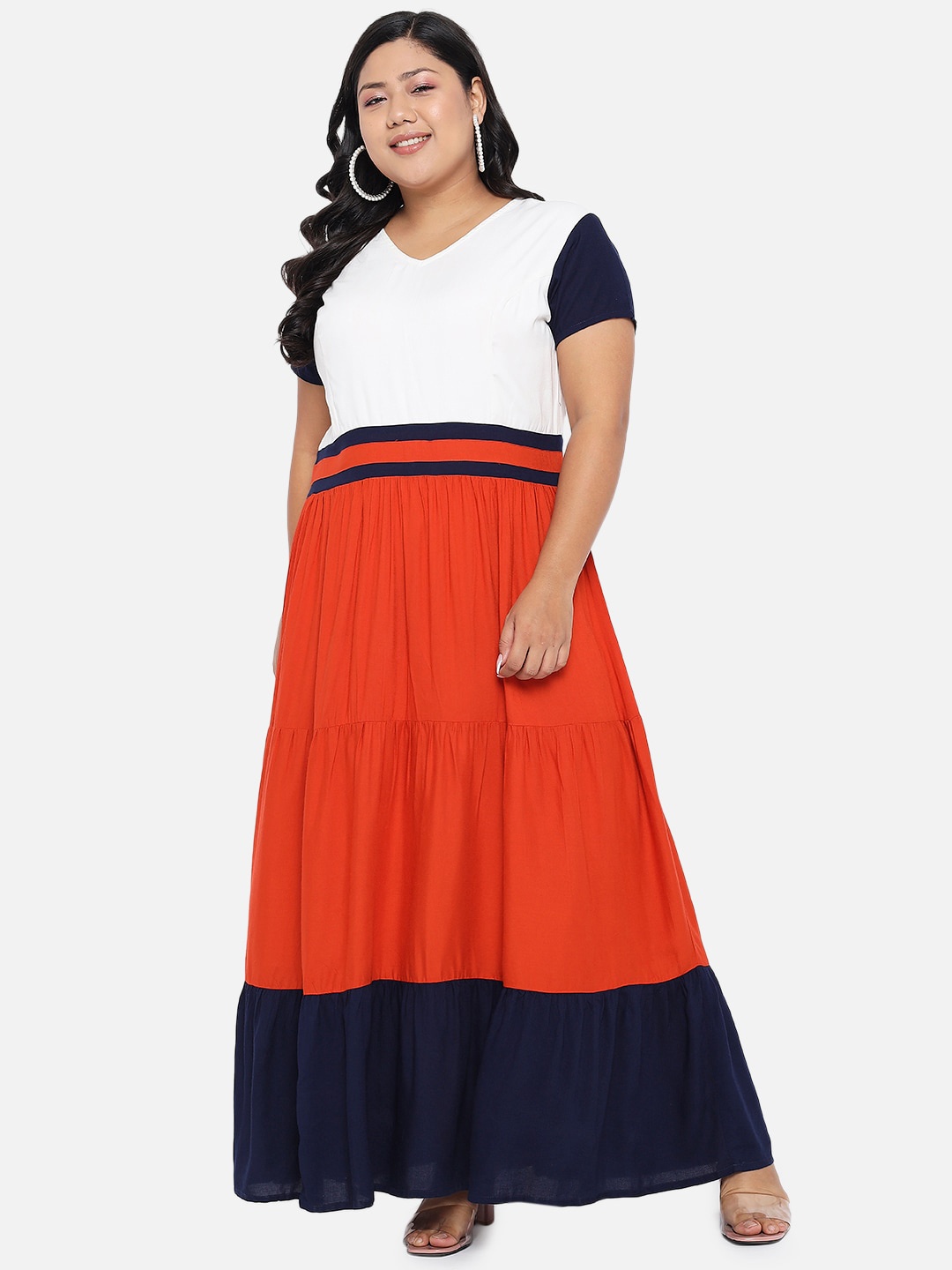 

BEYOUND SIZE - THE DRY STATE White & Red Colourblocked Maxi Dress