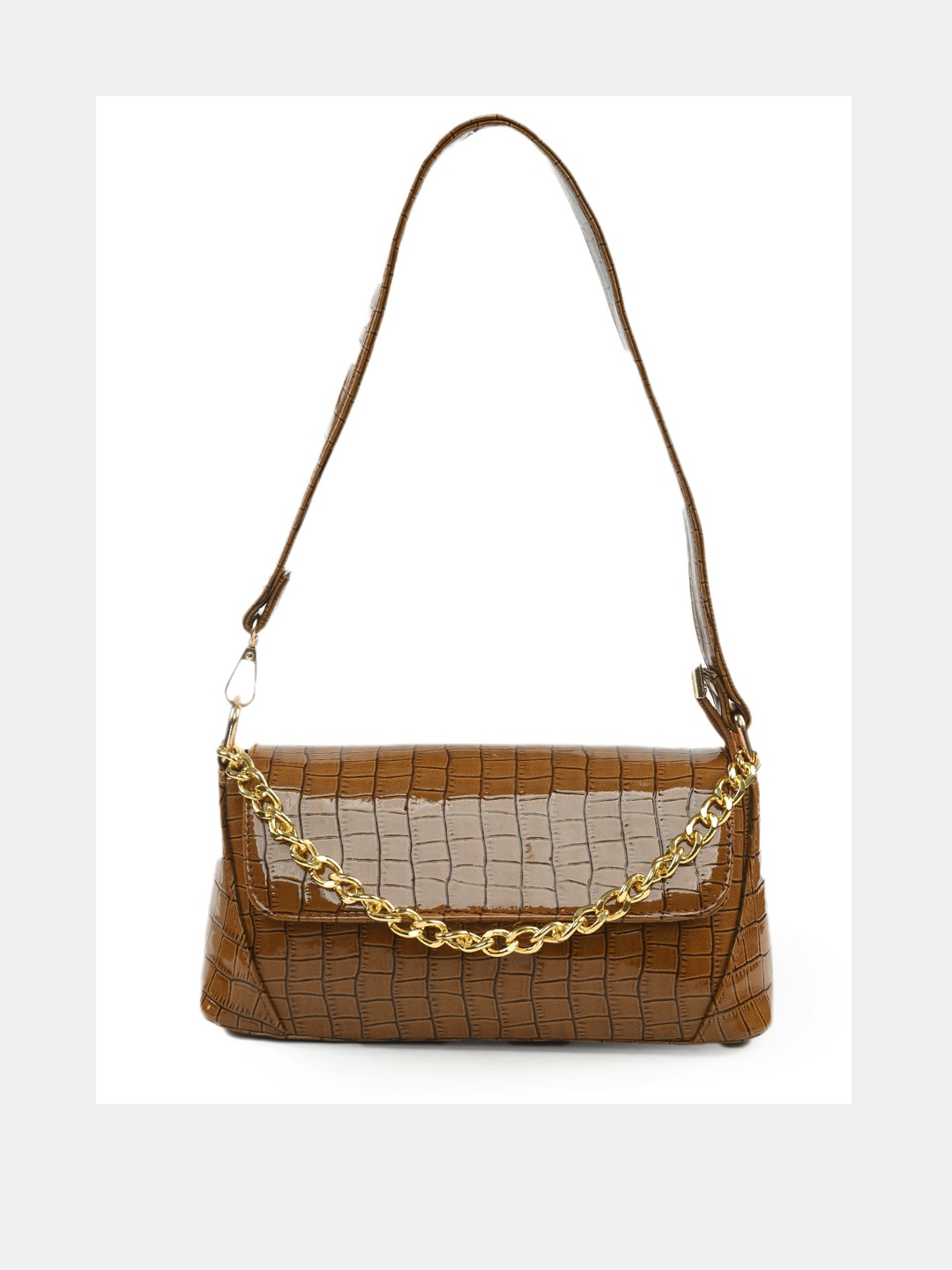 

Kastner Brown Animal Textured Structured Handheld Bag with Quilted