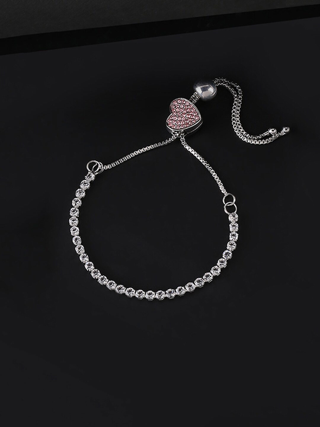 

Yellow Chimes Women Silver-Toned & Pink Crystals Bracelet