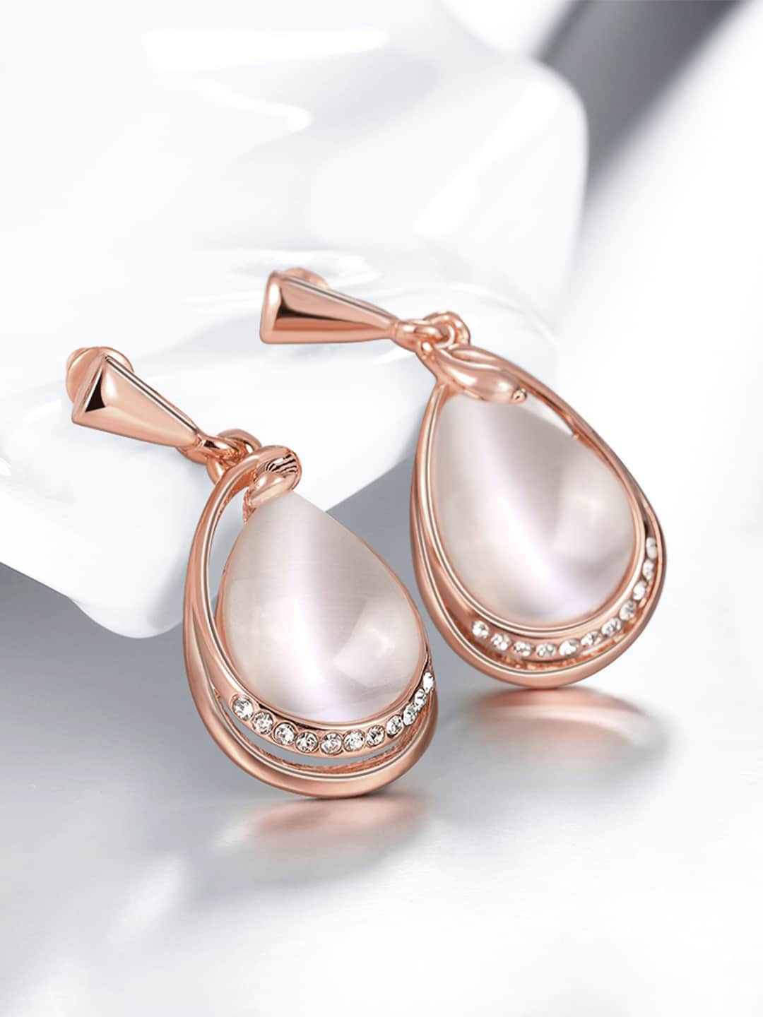 

Yellow Chimes 18K Rose Gold-Plated Opal Oval Drop Earrings