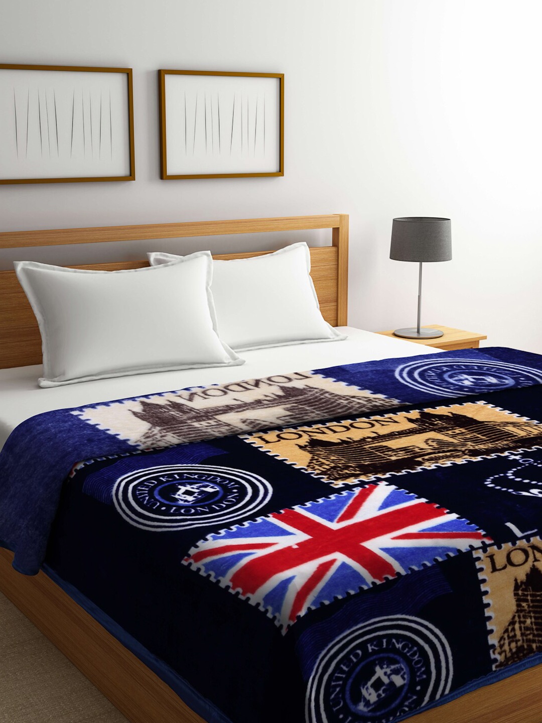 

KLOTTHE Blue & Tan Mild Winter 600 GSM Double Bed Blanket