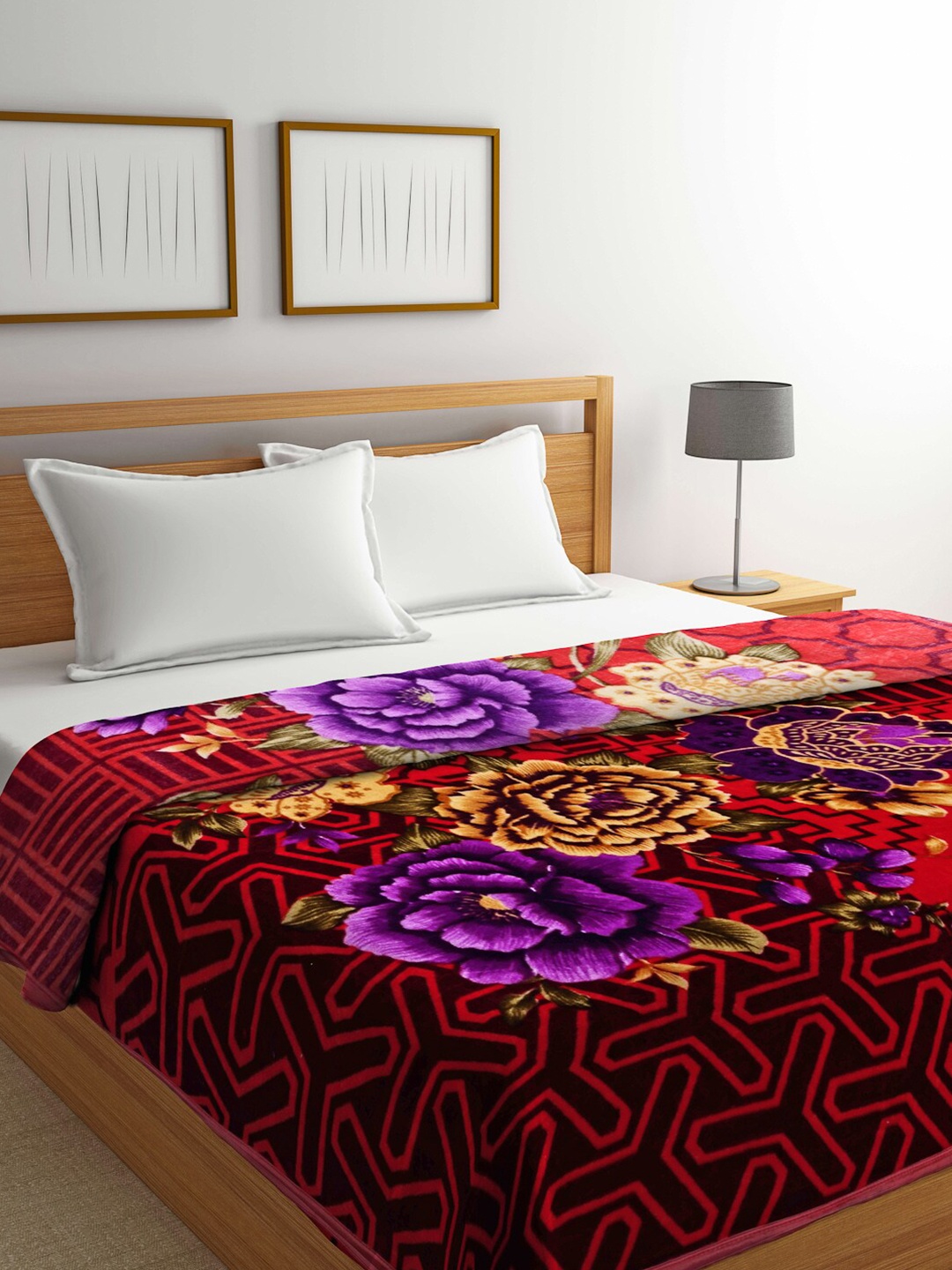 

KLOTTHE Red & Violet Floral Mild Winter 600 GSM Double Bed Blanket