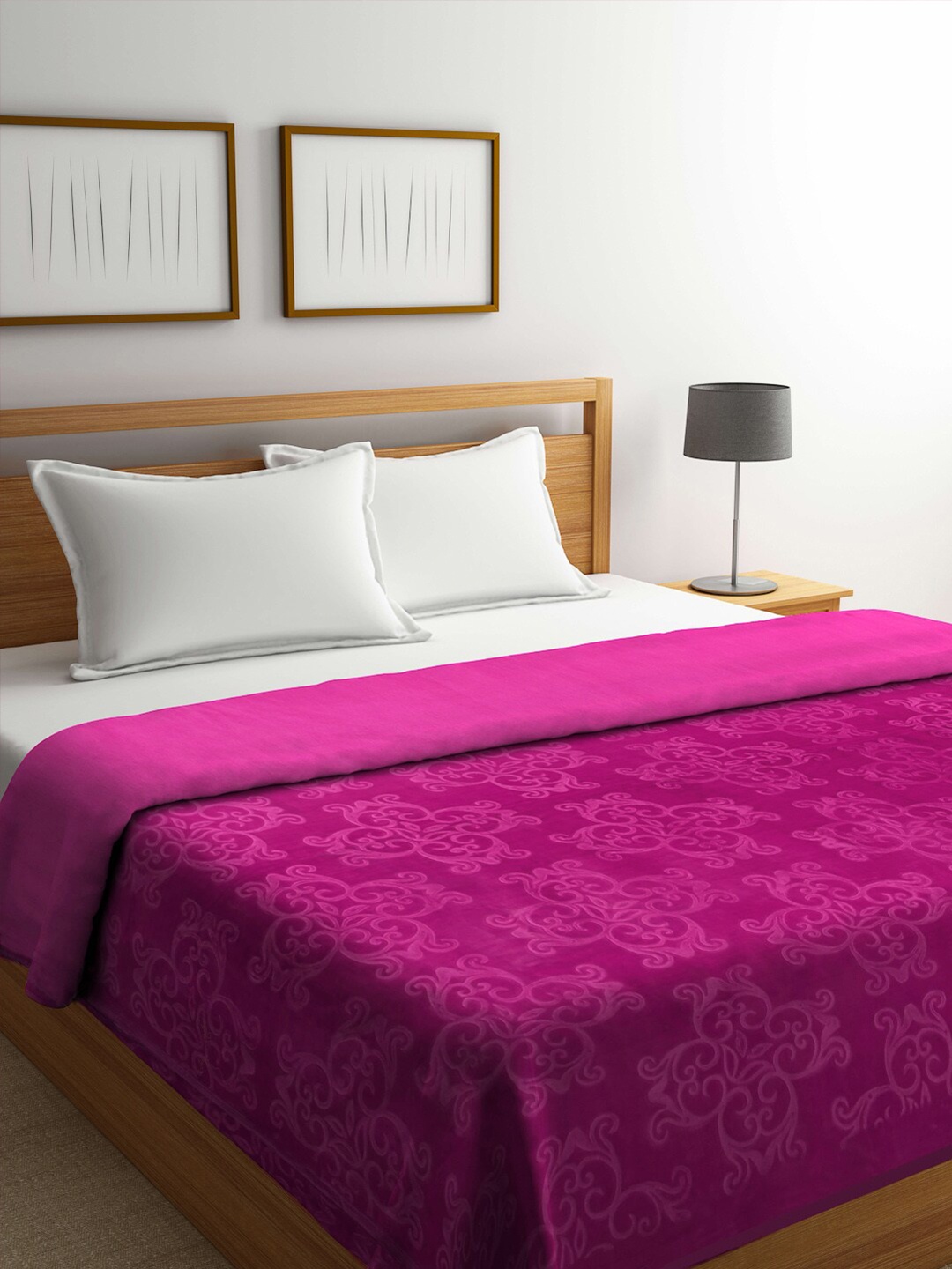 

KLOTTHE Pink Floral Printed Wool Mild Winter 550 GSM Double Bed Blanket