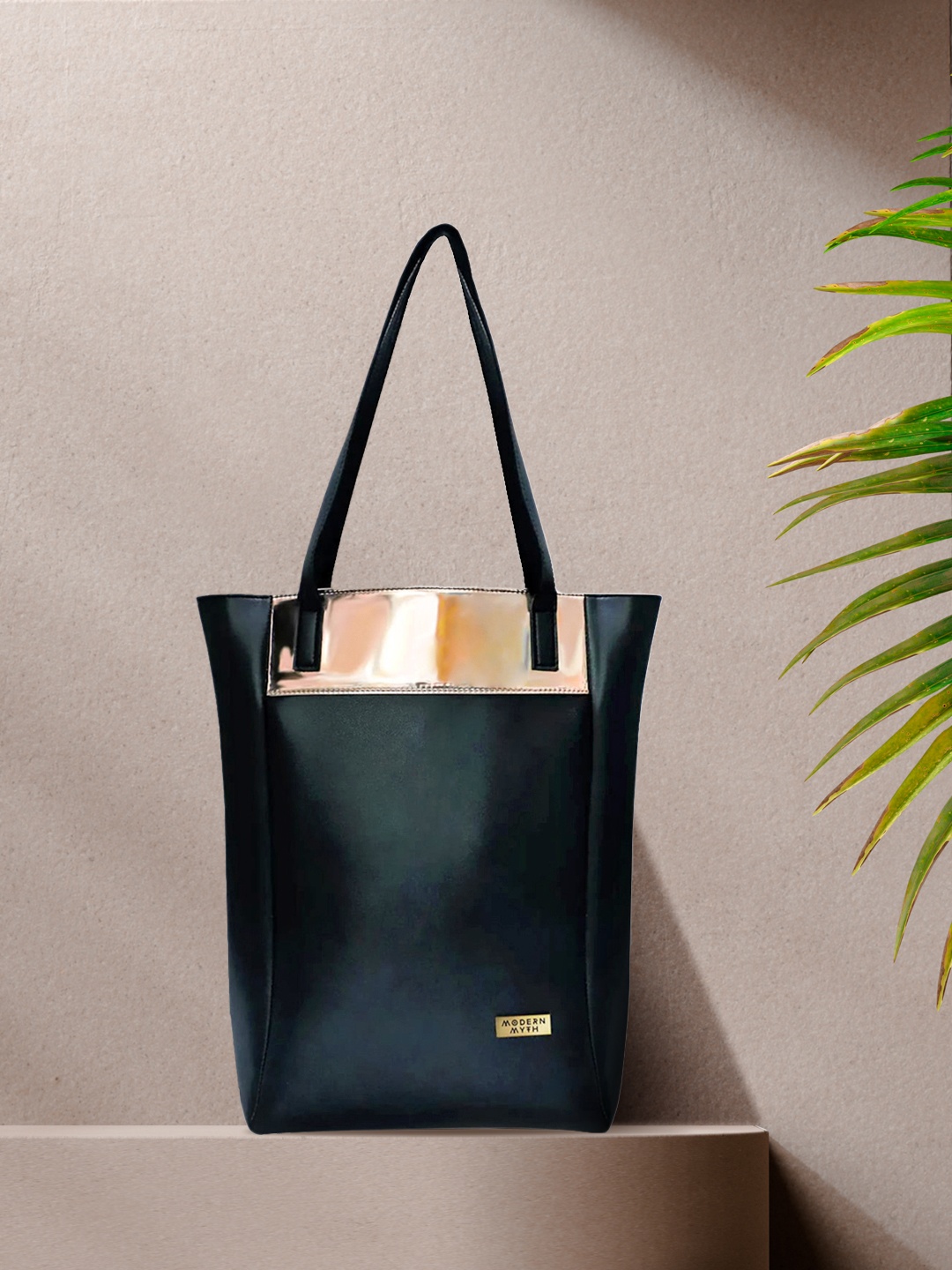 MODERN MYTH Black Oversized Shopper Tote Bag
