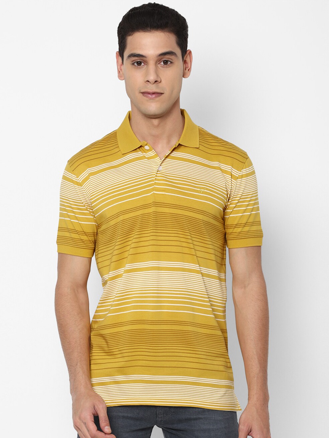 

Allen Solly Men Yellow & White Striped Polo Collar T-shirt