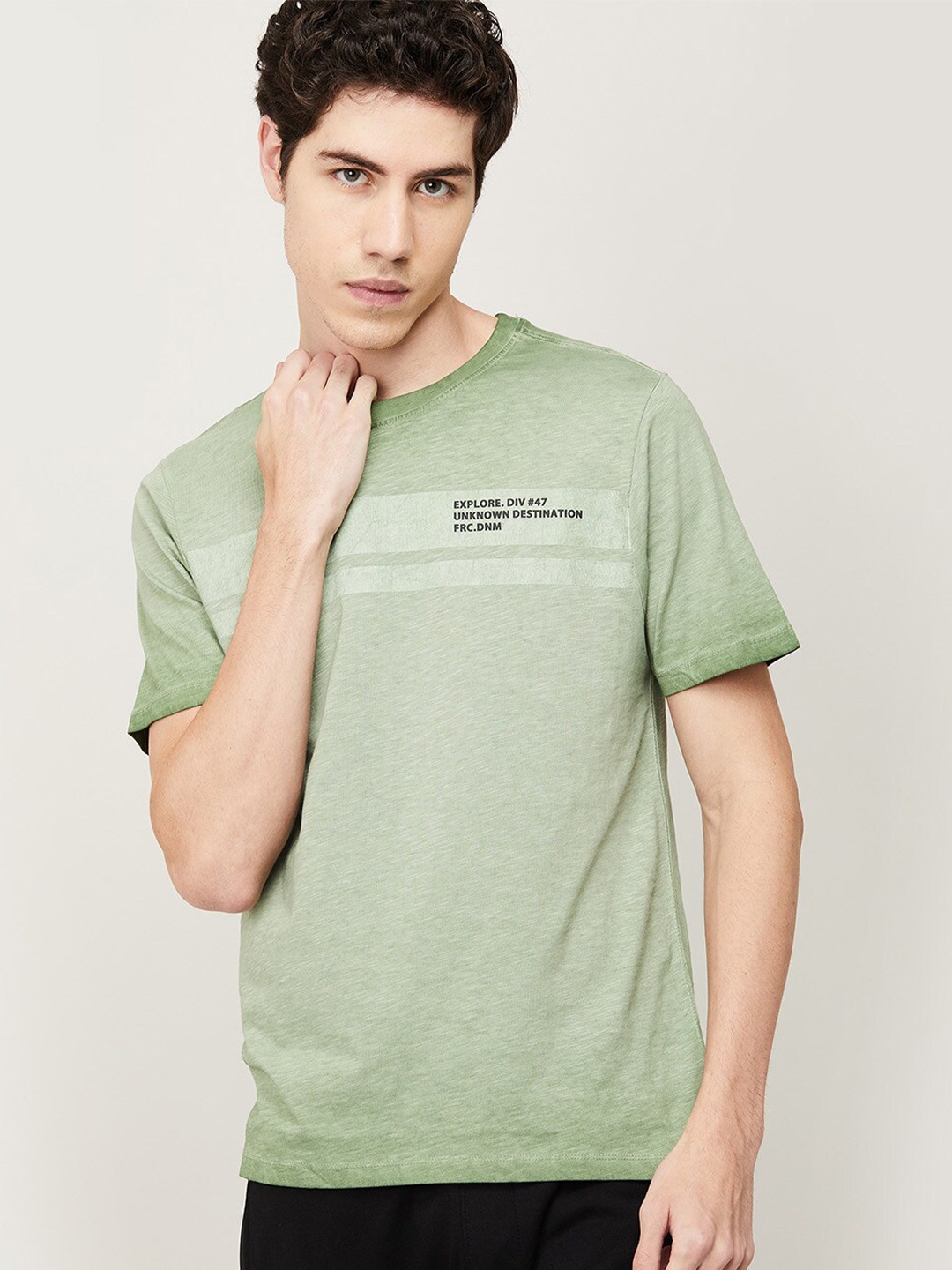 

Forca by Lifestyle Men Olive Green Typography T-shirt