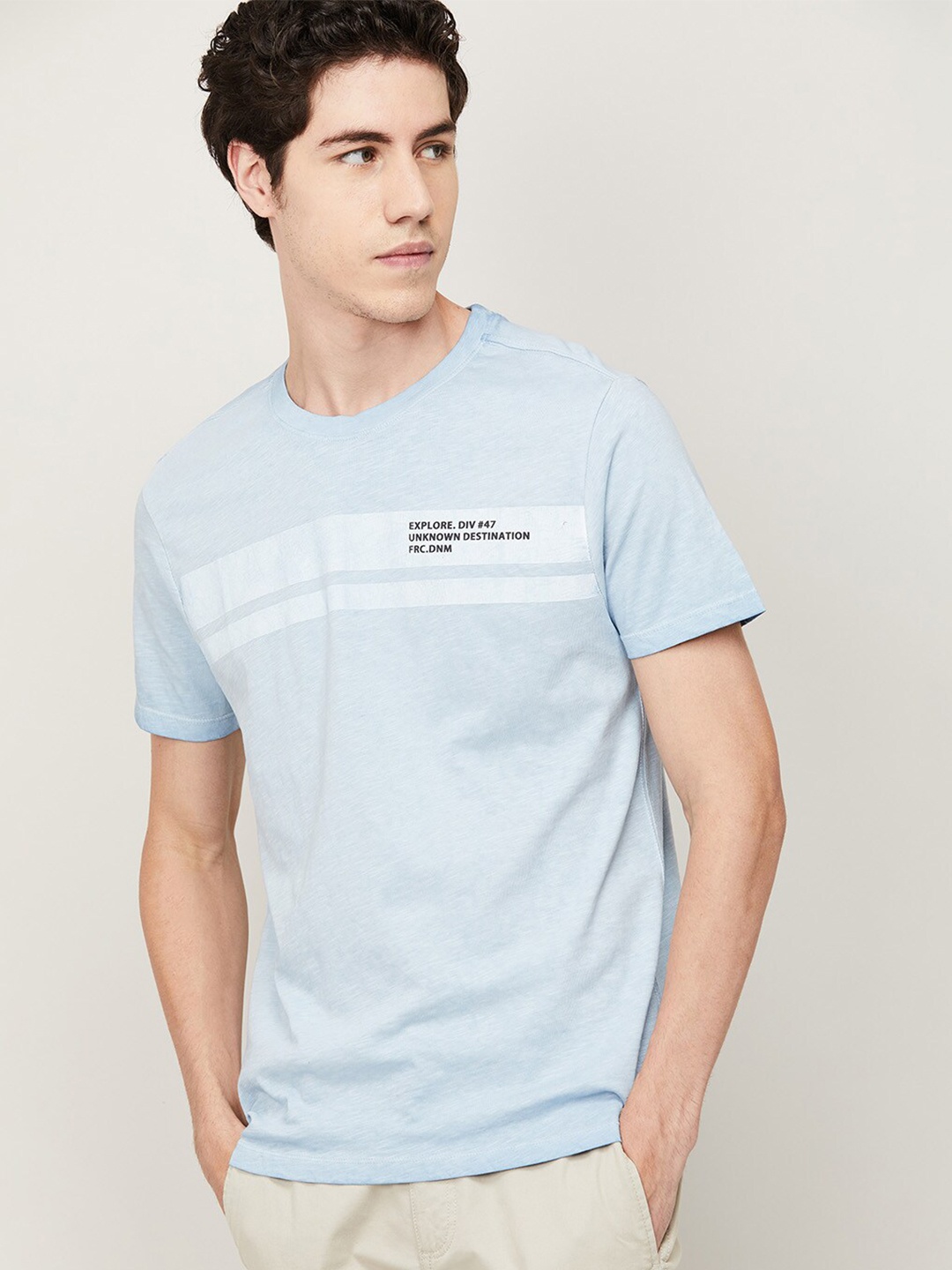 

Forca by Lifestyle Men Blue & Black Typography Printed T-shirt