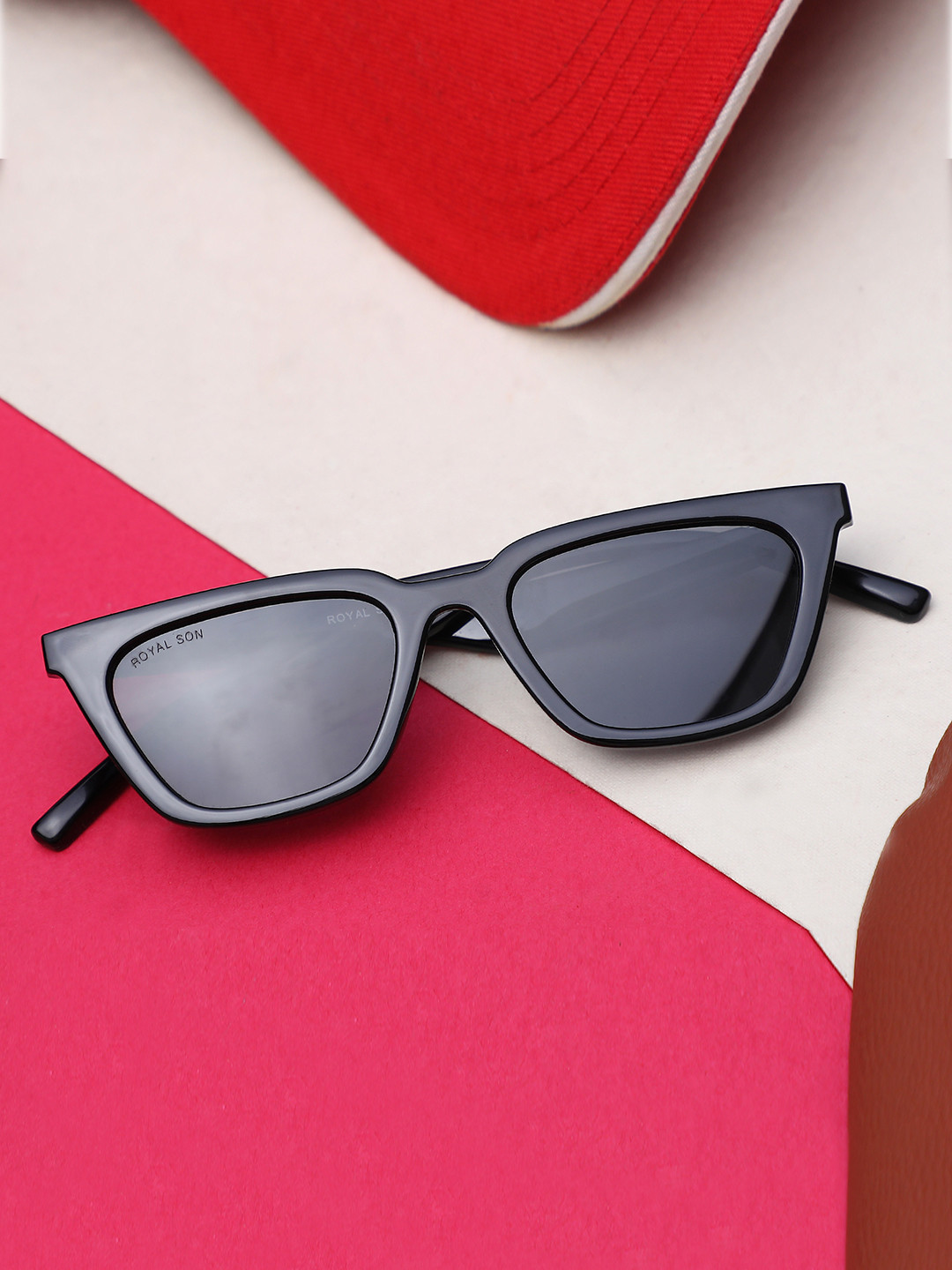 

ROYAL SON Unisex Black Lens & Black Square Sunglasses with Polarised & UV Protected Lens