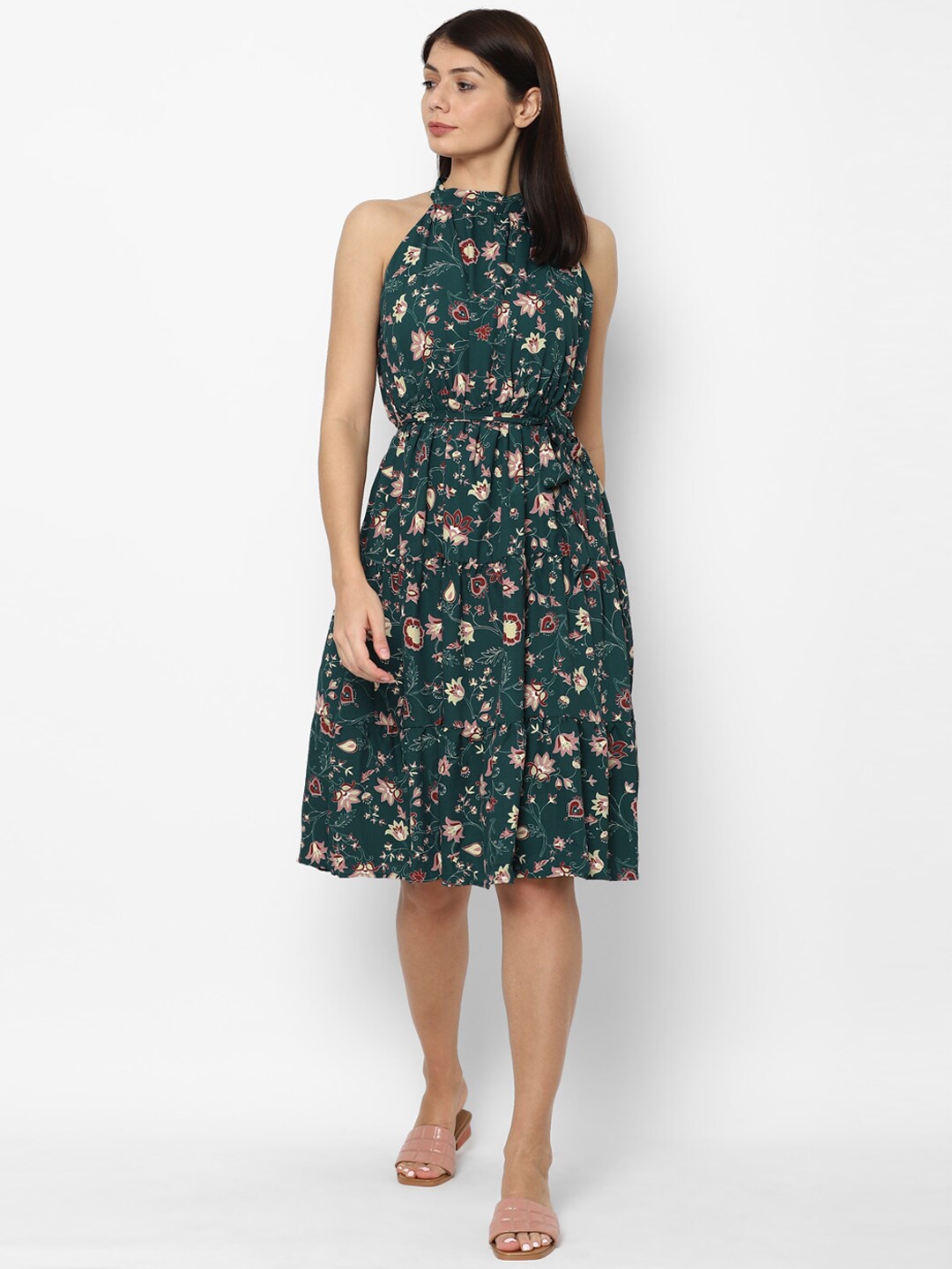 

Allen Solly Woman Green Floral Halter Neck Dress