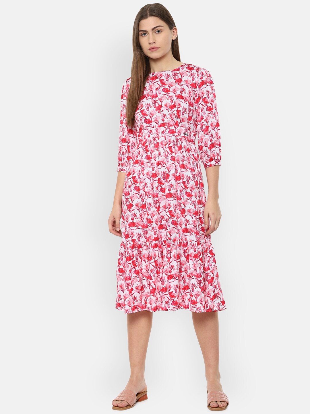 

Van Heusen Woman Women Pink & White Floral Printed Midi Dress