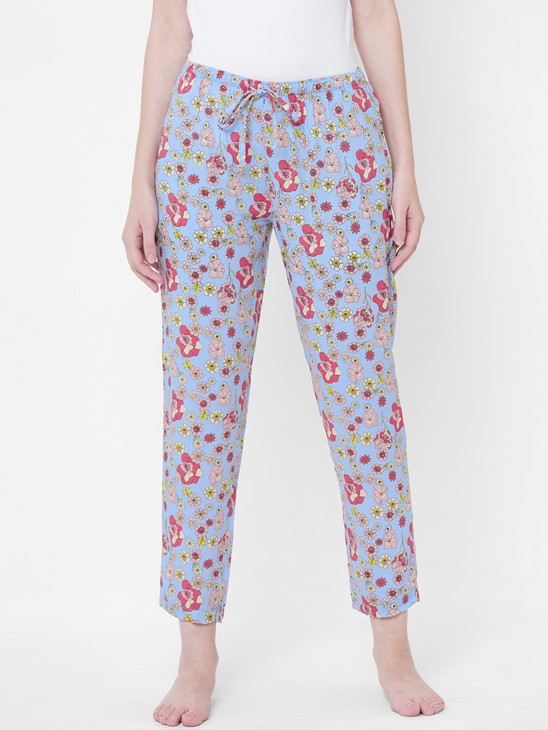 

URBAN SCOTTISH Women Blue & Red Floral Printed Lounge Pants