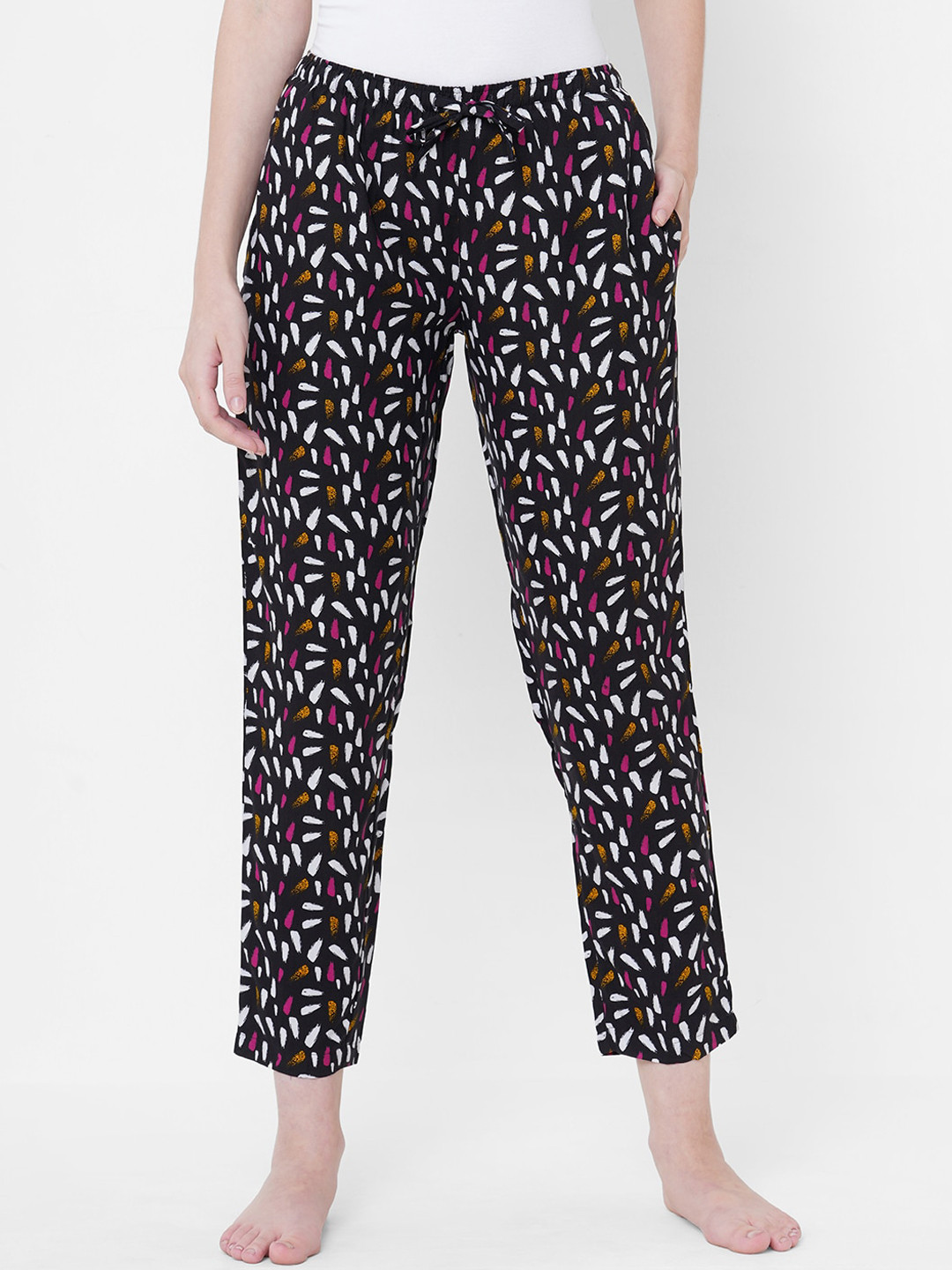

URBAN SCOTTISH Women Multi Printed Lounge Pants, Black