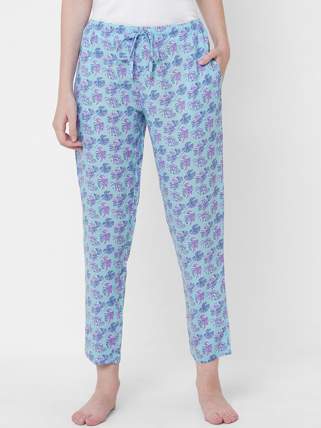 

URBAN SCOTTISH Women Blue & Purple Printed Viscose Lounge Pants