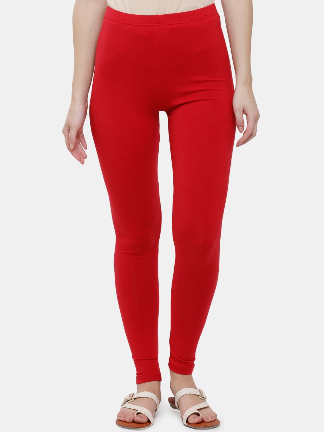 

De Moza Women Red Solid Ankle Length Leggings
