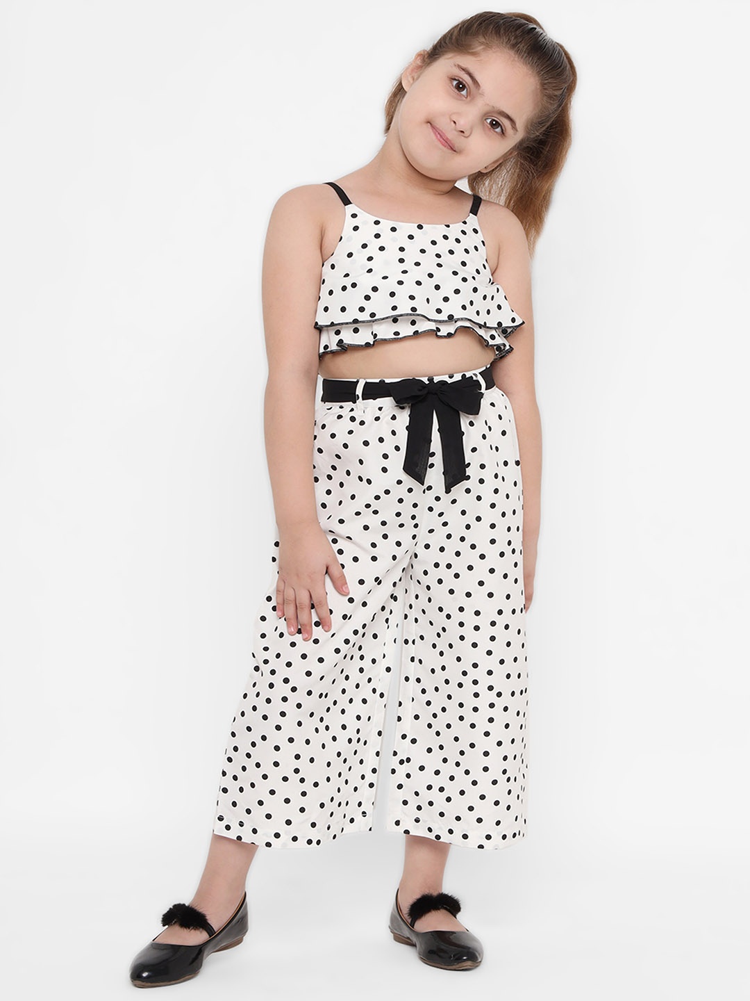 

Natilene Girls White & Black Printed Top with Capris