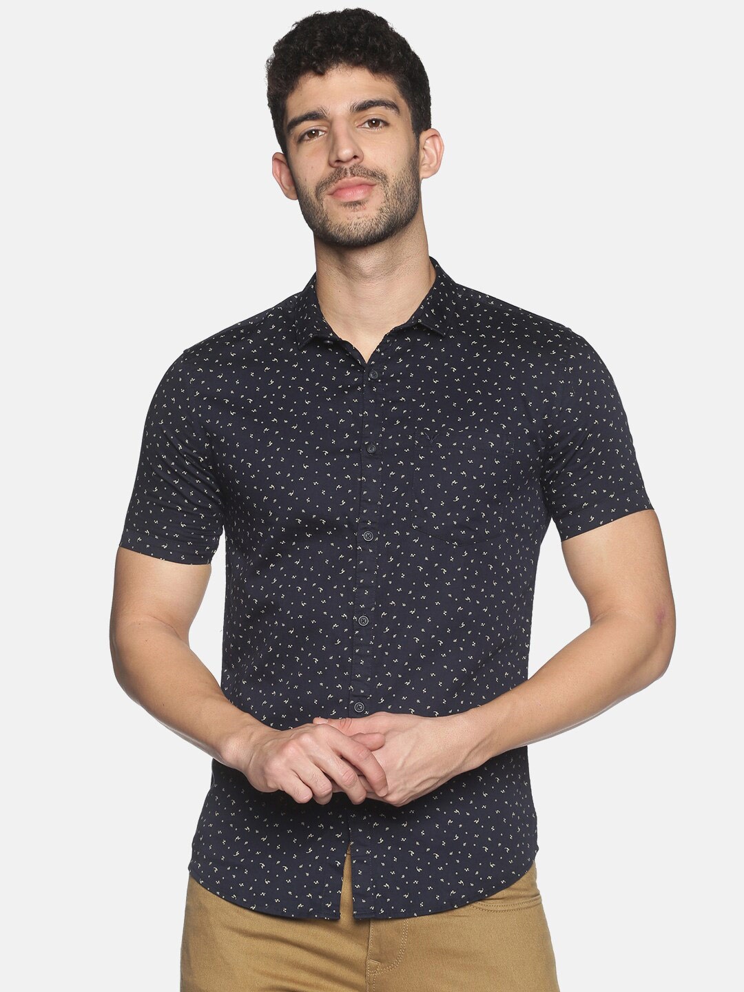 

SHOWOFF Men Navy Blue Slim Fit Printed Casual Shirt