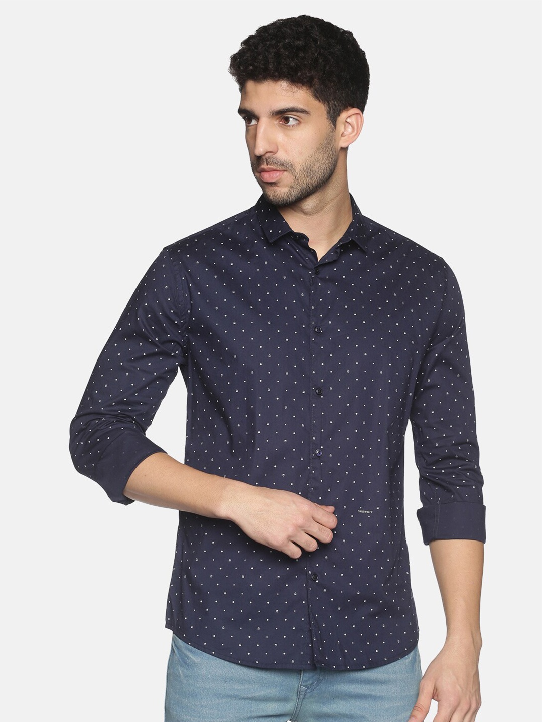 

SHOWOFF Men Navy Blue Slim Fit Printed Casual Shirt