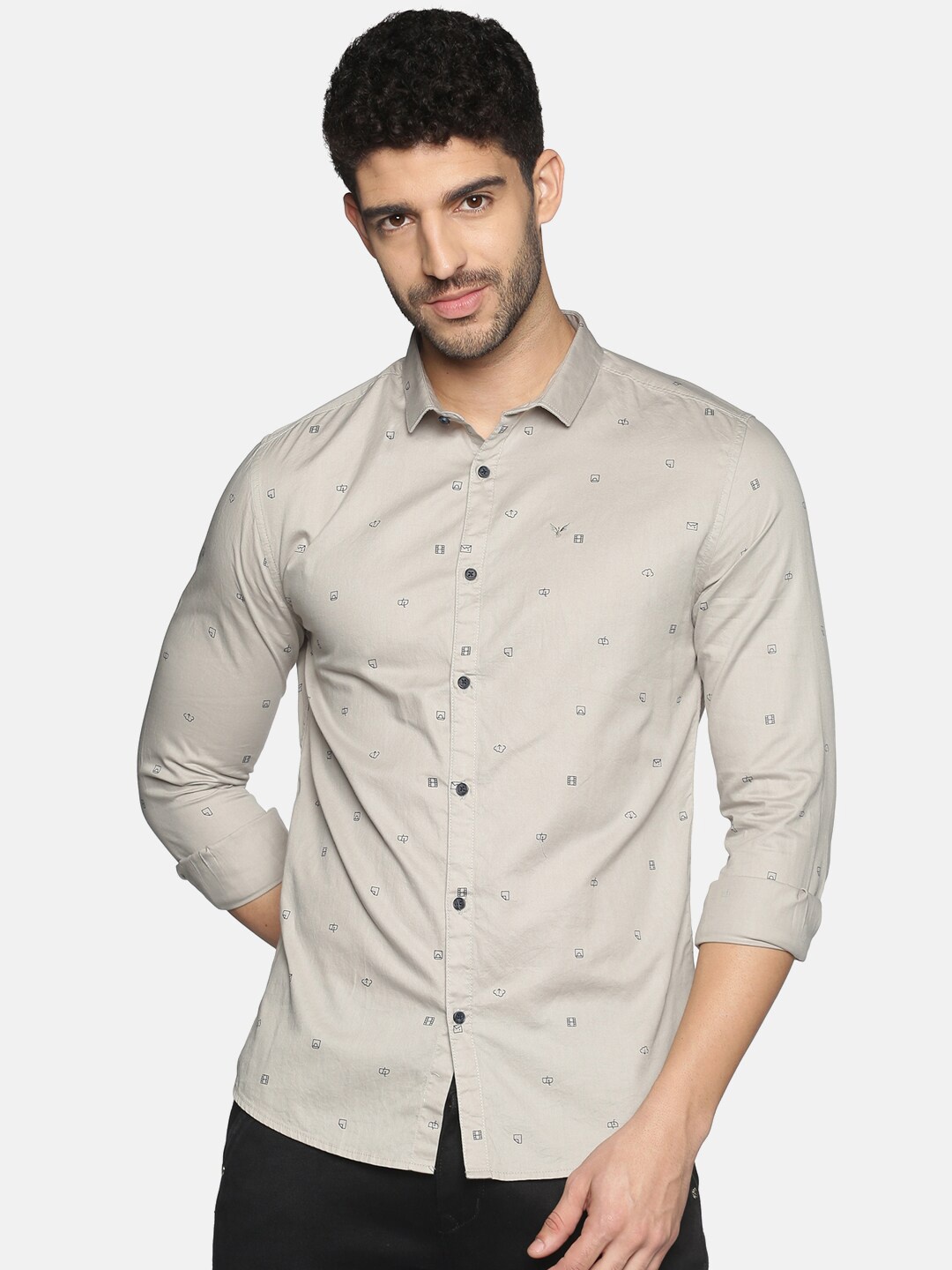 

SHOWOFF Men Beige Slim Fit Printed Casual Shirt