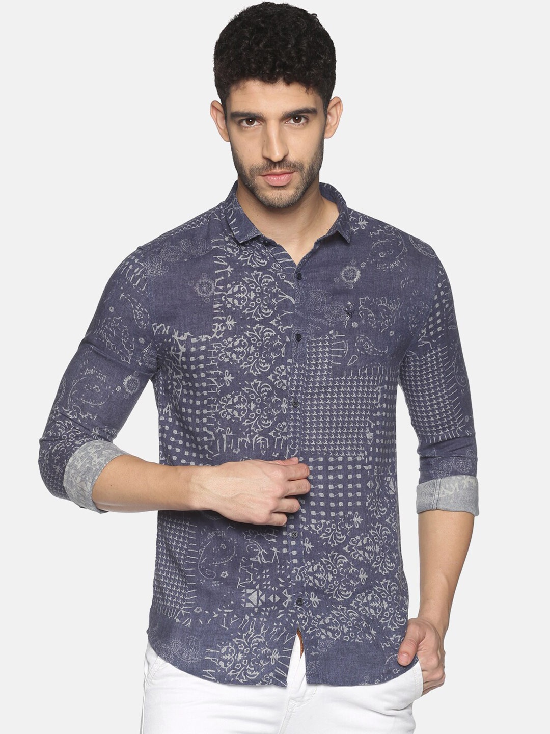 

SHOWOFF Men Blue Slim Fit Printed Casual Shirt