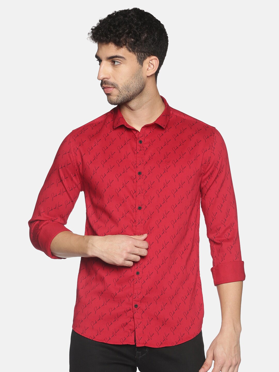 

SHOWOFF Men Red Slim Fit Printed Casual Shirt