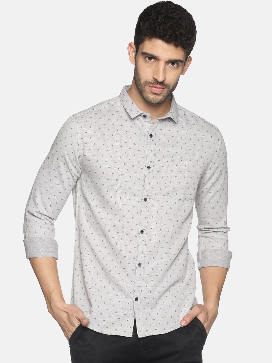 

SHOWOFF Men Grey Slim Fit Printed Casual Shirt