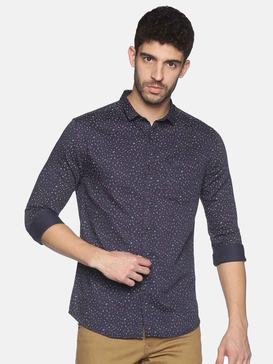 

SHOWOFF Men Navy Blue Slim Fit Printed Casual Shirt