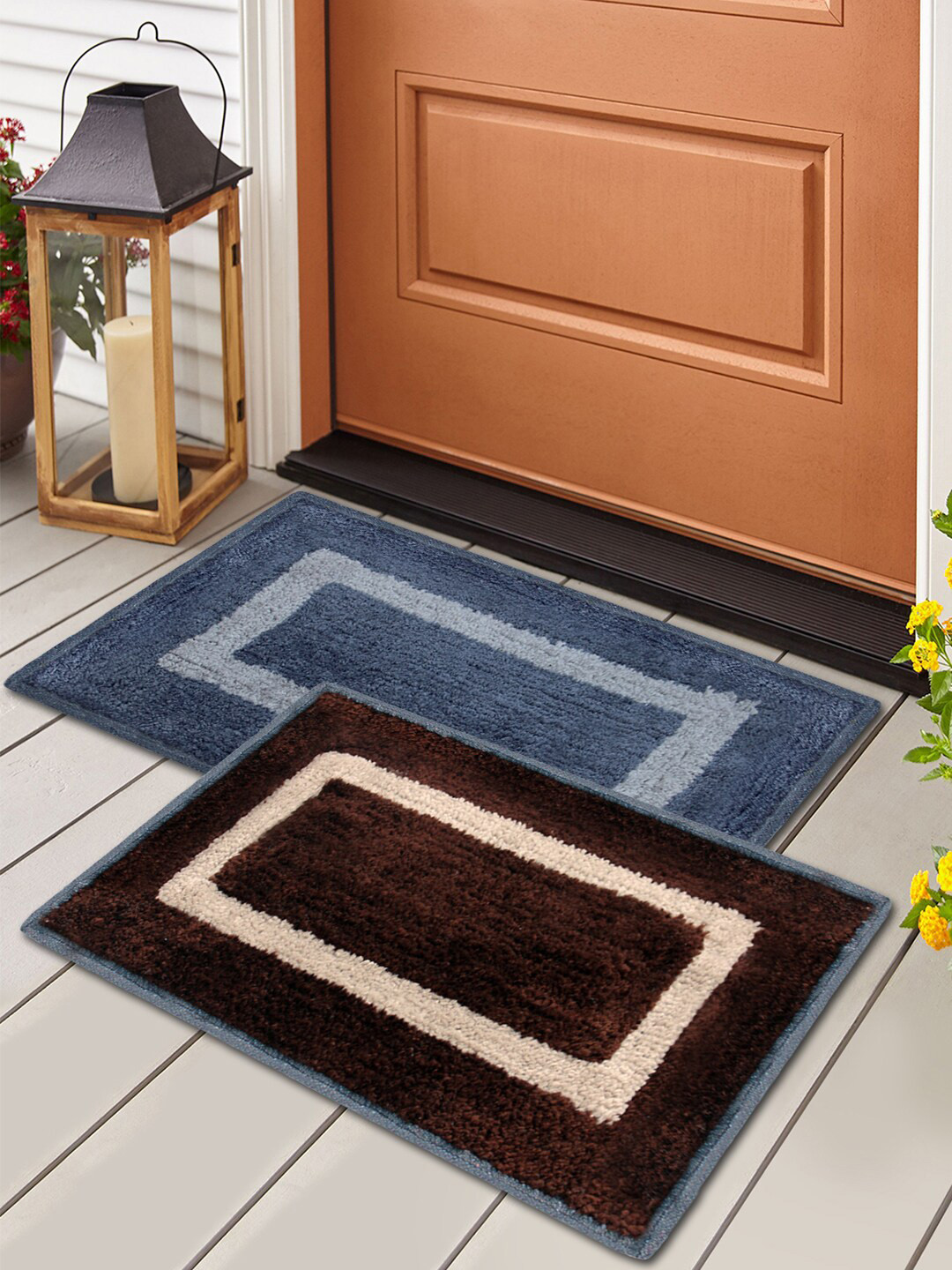 

Story@home Set Of 2 Printed Anti Skid Doormats, Blue