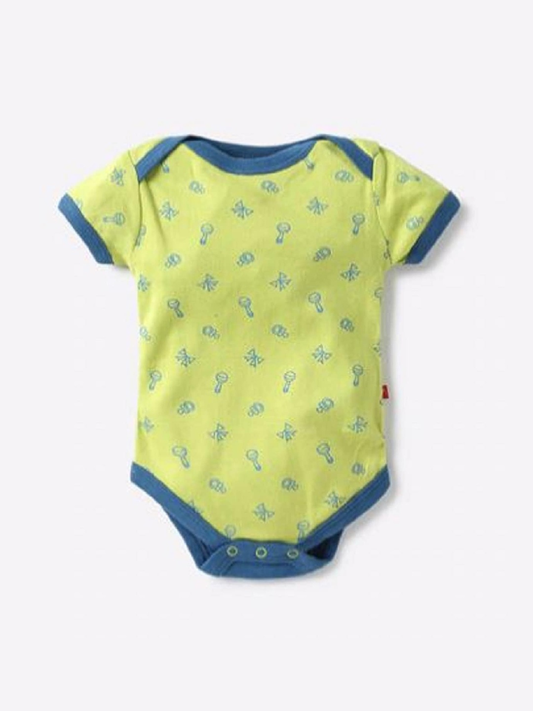 

Nino Bambino Infant Kids Green & Blue Printed Pure Organic Cotton Bodysuit